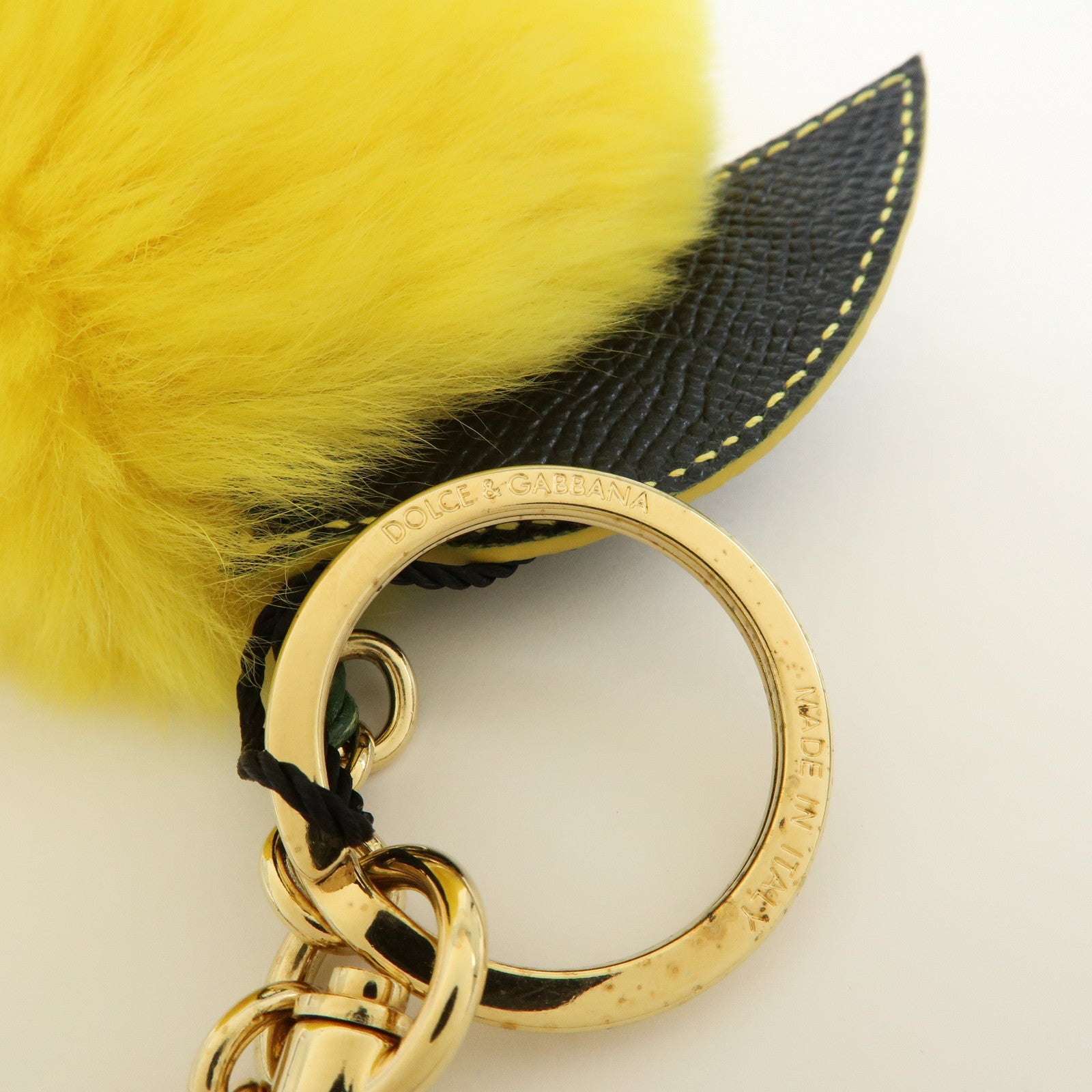 Dolce&Gabbana Fur Leather Lemon Motif Bag Charm Key Chain Yellow