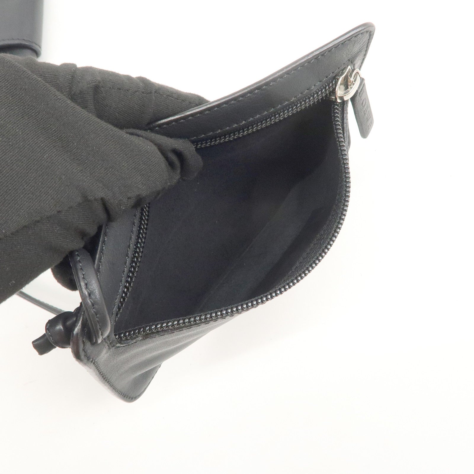 LOEWE Logo Leather Tote Bag Hand Bag Shoulder Bag Black