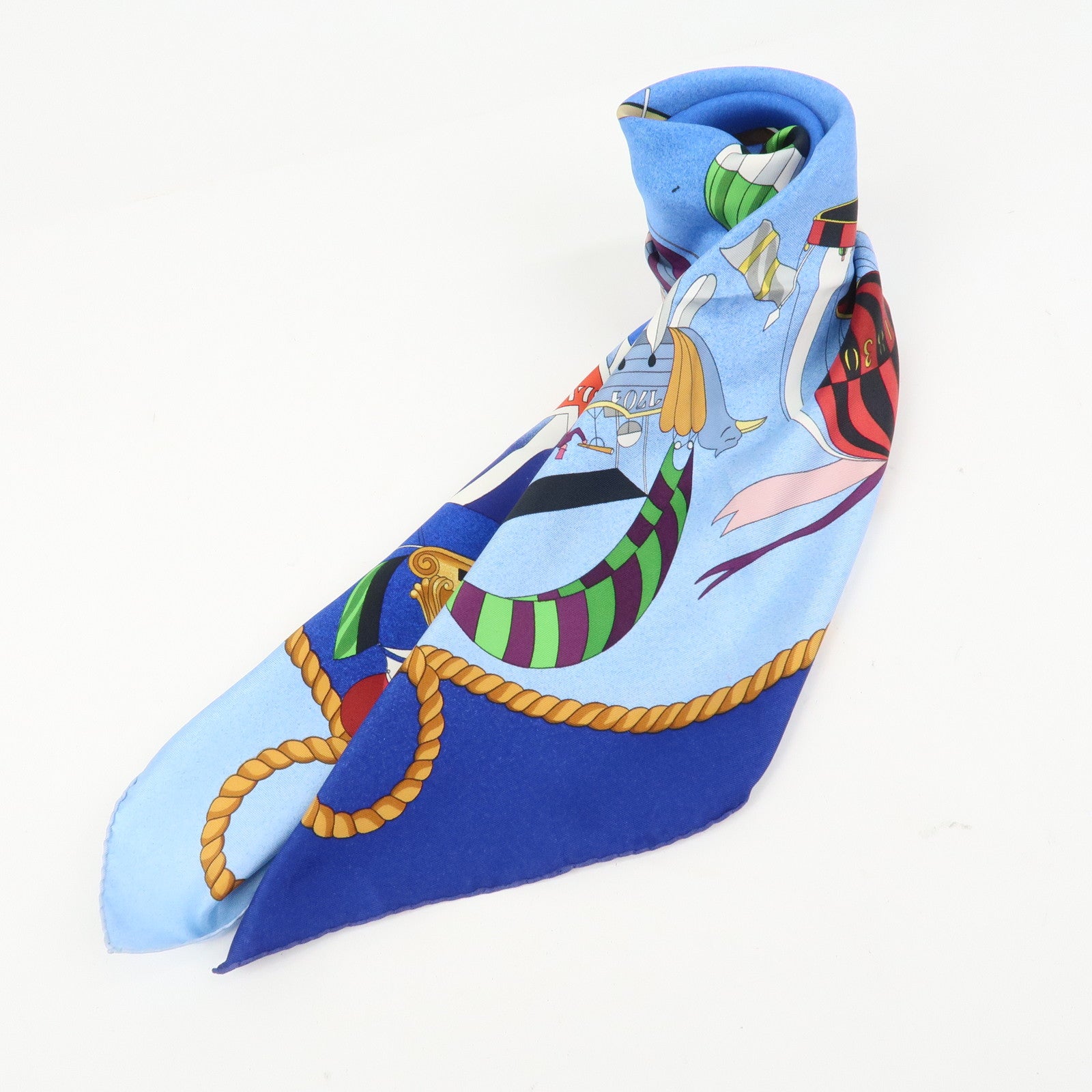 HERMES Carre 90 Silk 100% Scarf LES FOLIES DU CIEL Blue Multicolor