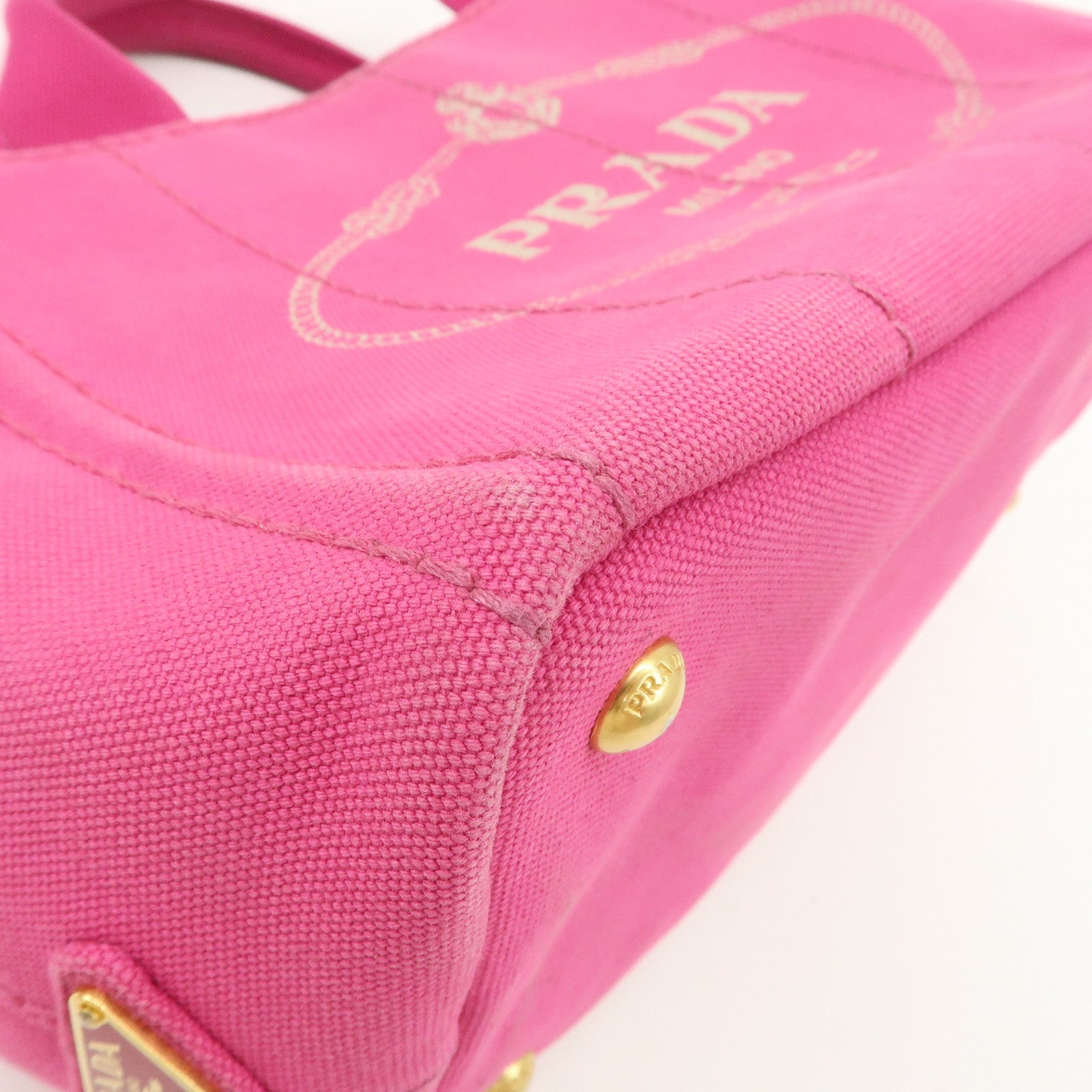 PRADA Logo Canapa Mini Canvas Tote Bag Hand Bag Pink BN2439 Used
