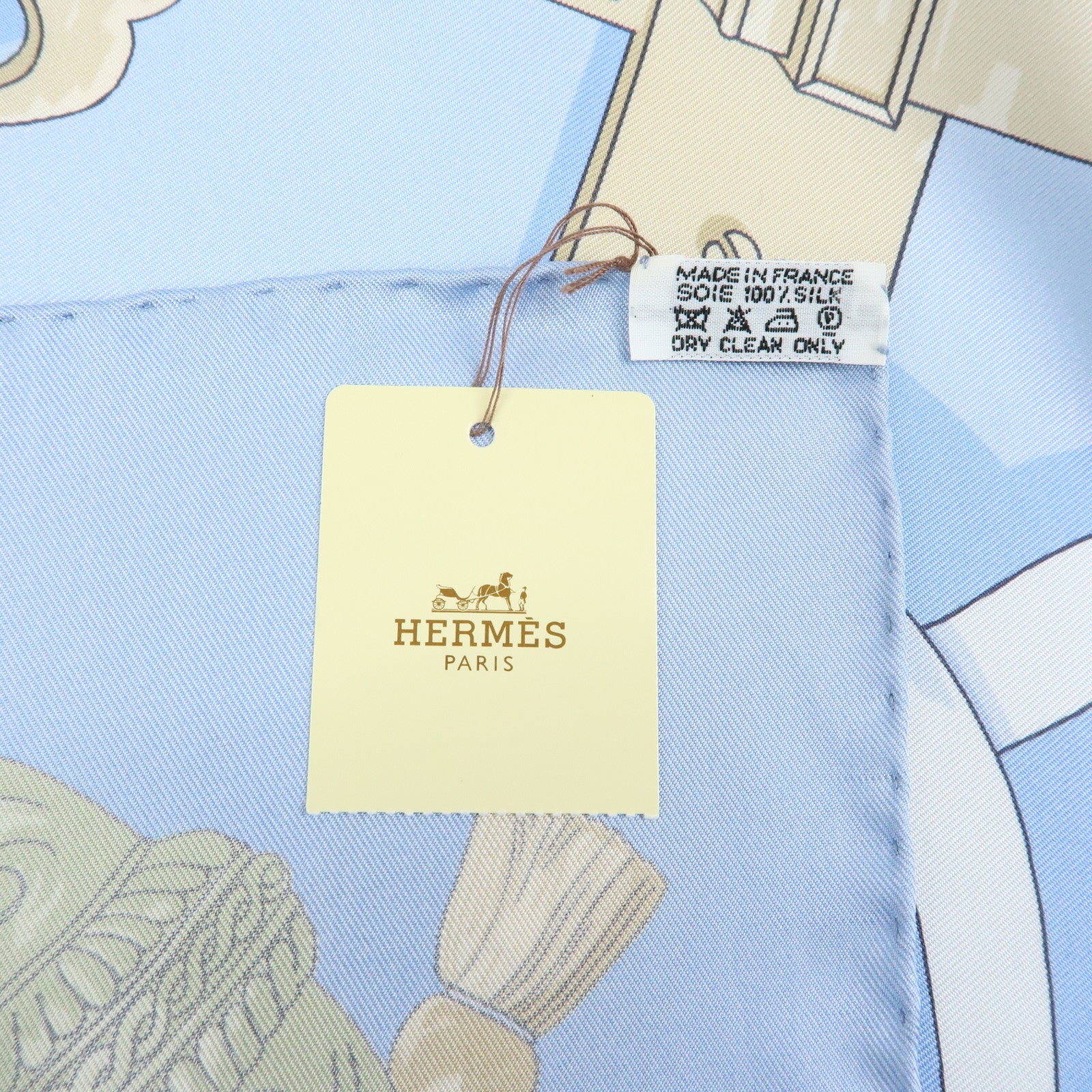 HERMES Carre 90 Silk 100% Scarf Ferronnerie Light Blue