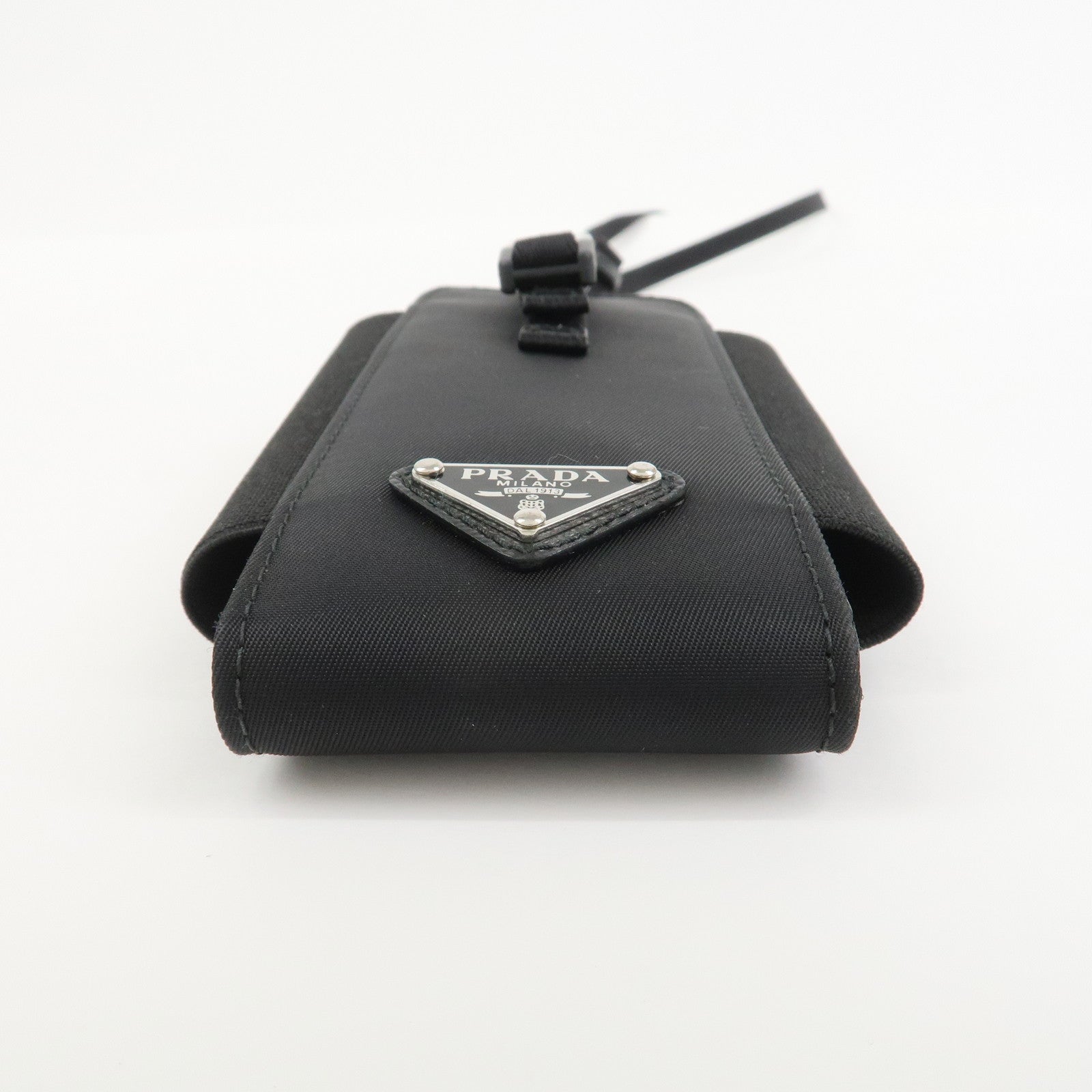 PRADA Triangle Logo Nylon Leather Phone Case Black 1ZT023