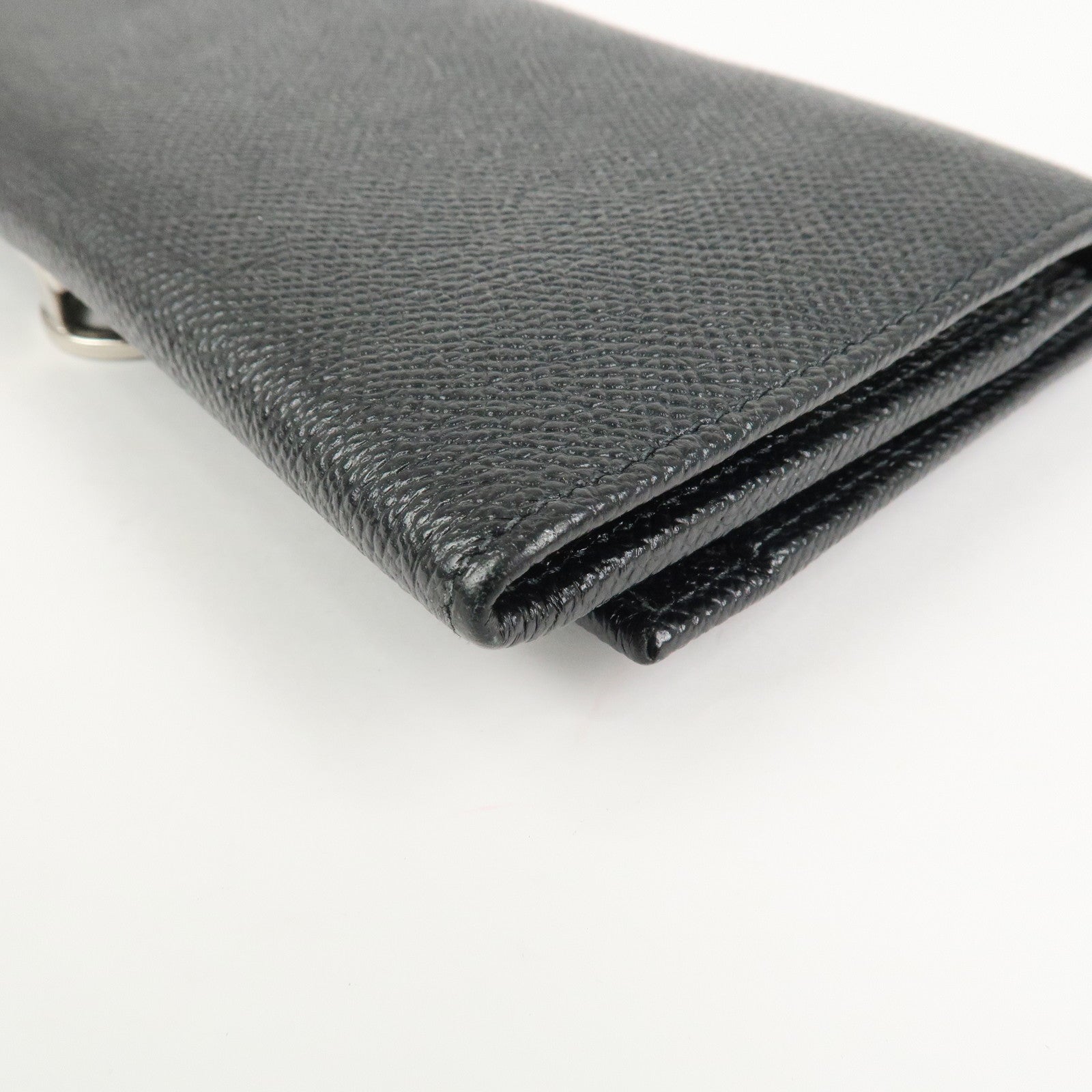 BVLGARI Logo Leather Bi-fold Long Wallet Black Silver