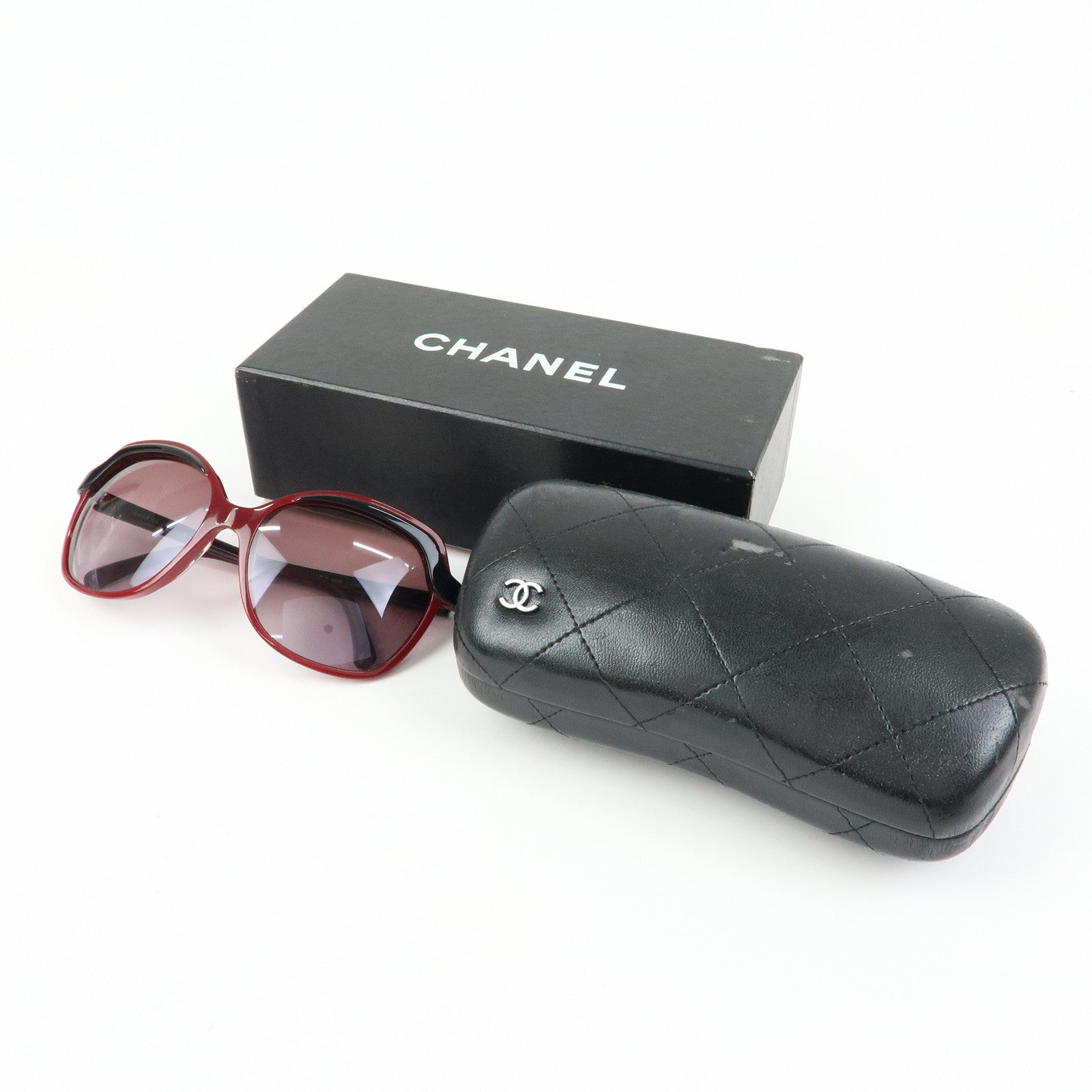 CHANEL COCO Mark Plastic Sunglasses Bordeaux Black 5228 60□17