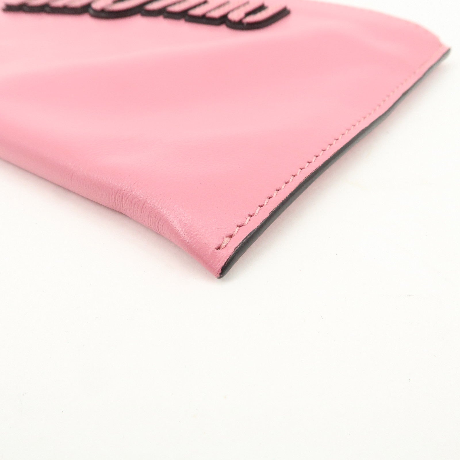 MIUMIU Logo Leather Clutch Bag Pouch Pink 5N1890