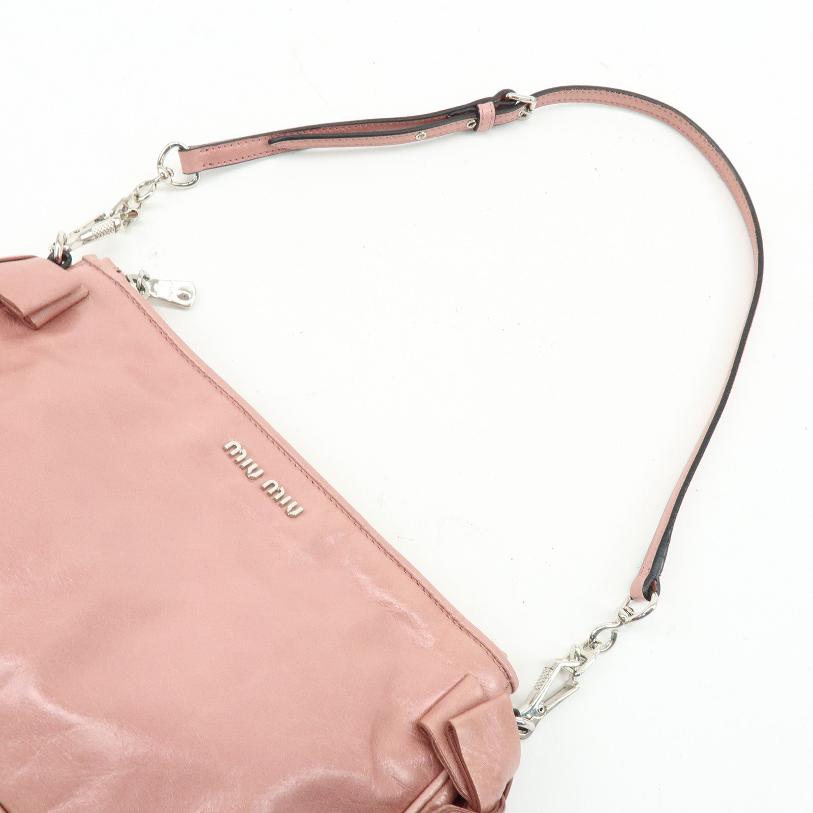 MIU MIU Side Ribbon Leather Shoulder Bag Hand Bag Pink RR1892