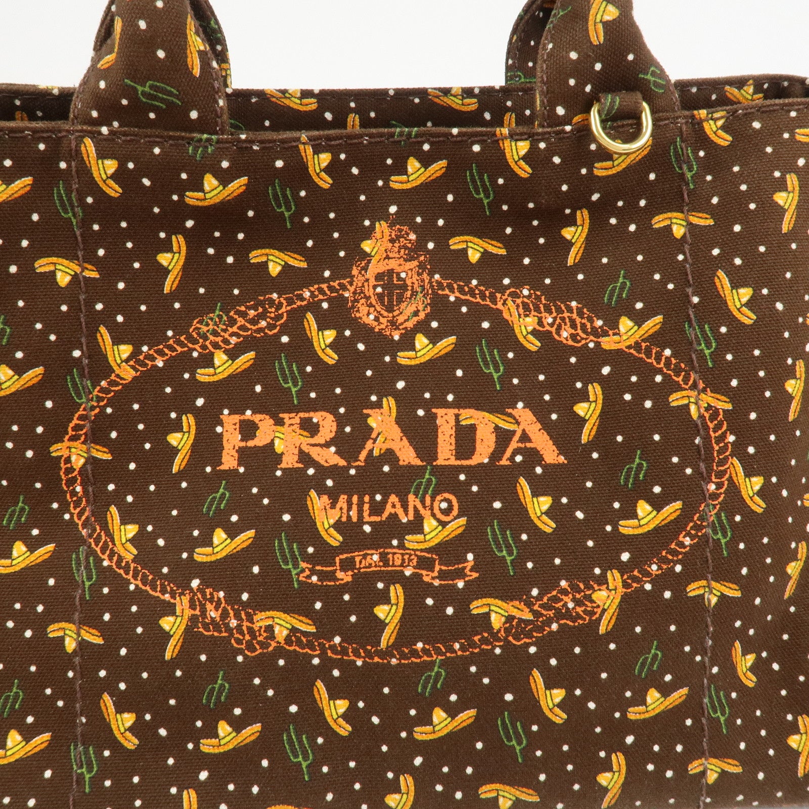 PRADA Canapa Canvas 2Way Bag Hand Bag Shoulder Bag Brown Orange