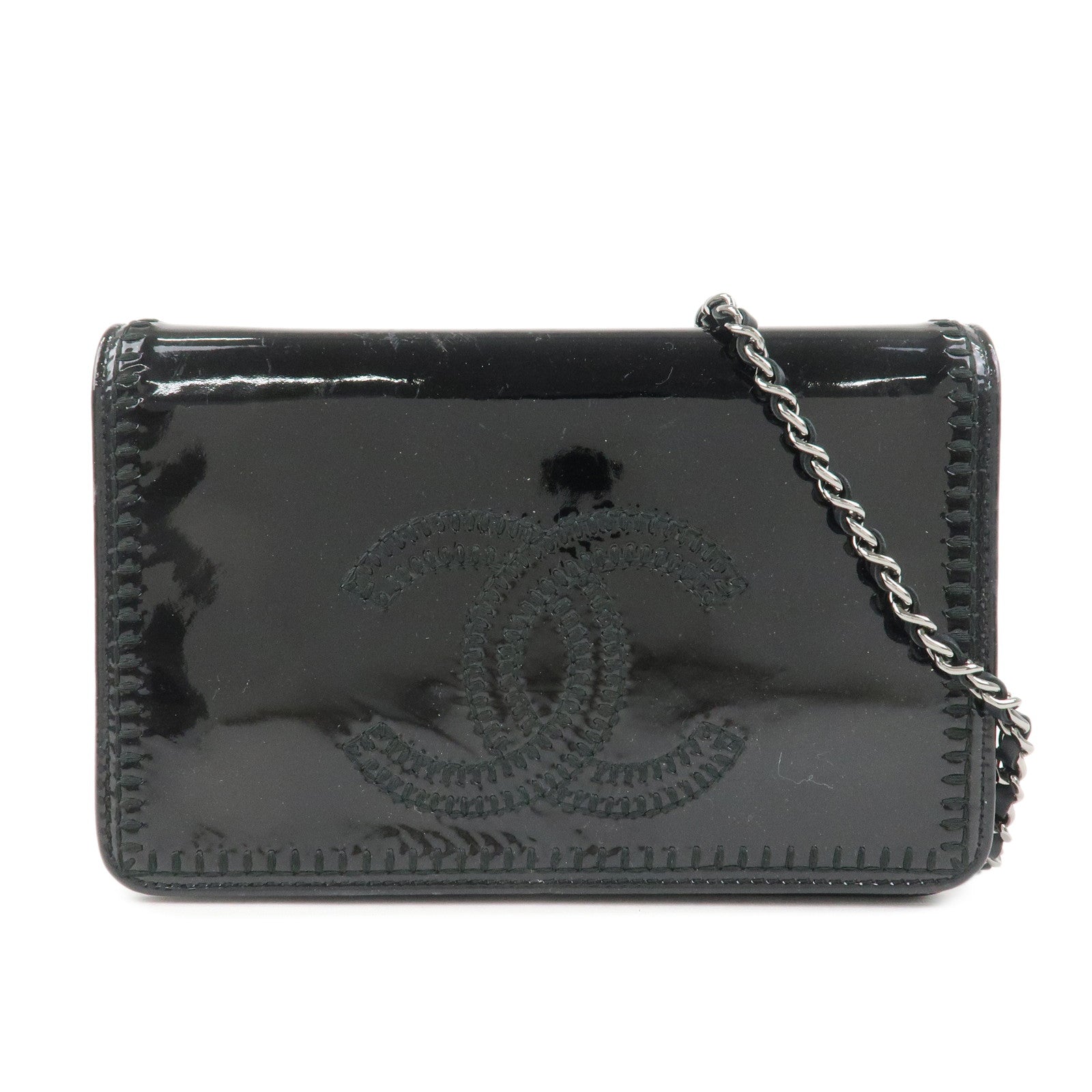 CHANEL COCO Mark Patent Leather Chain Wallet Shoulder Bag Black