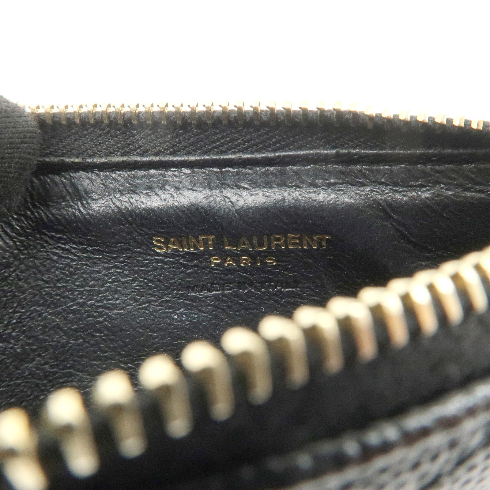 SAINT LAURENT Leather Card Case Black Gold Hardware
