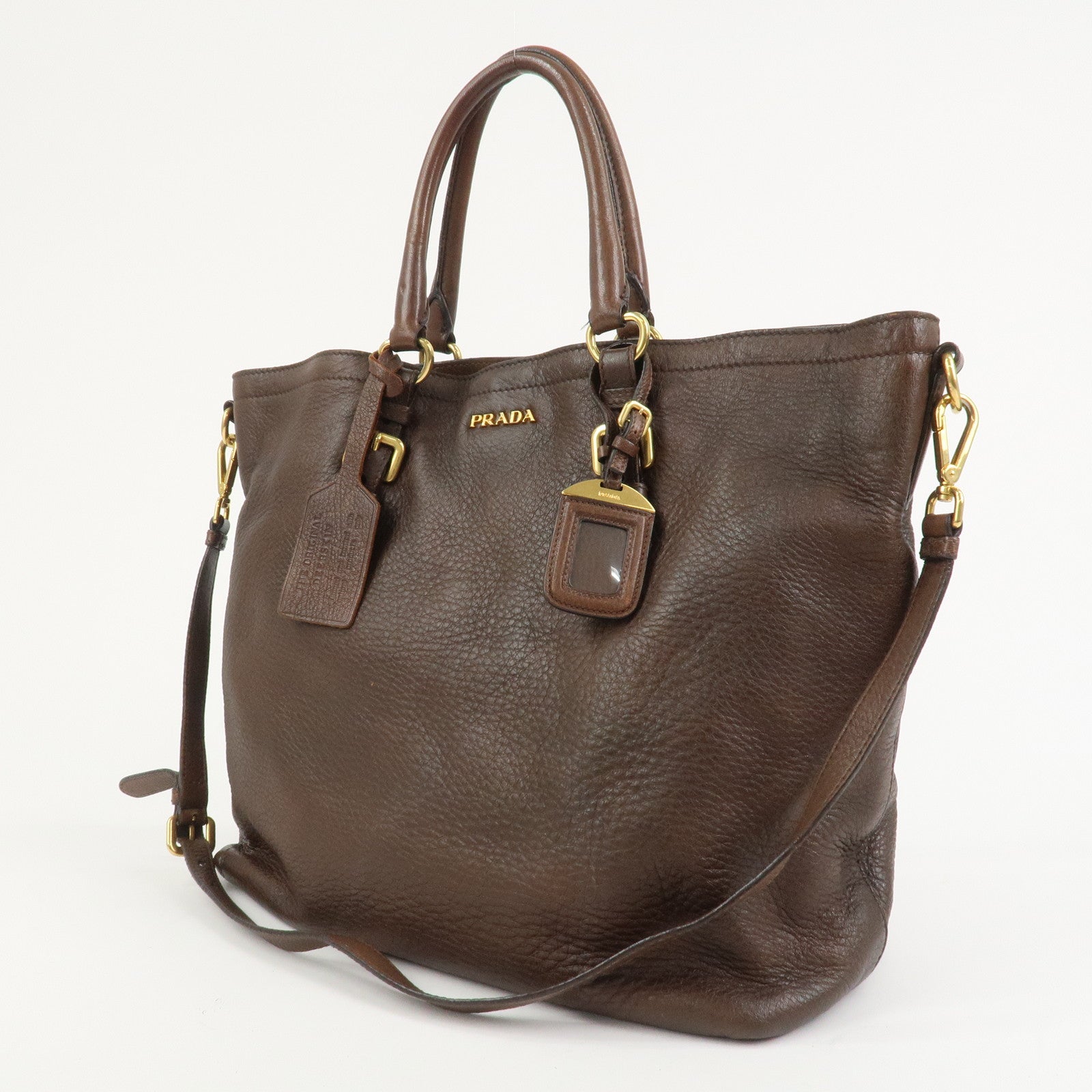 PRADA Leather 2Way Bag Hand Bag Shoulder Bag Crosbody Bag Brown