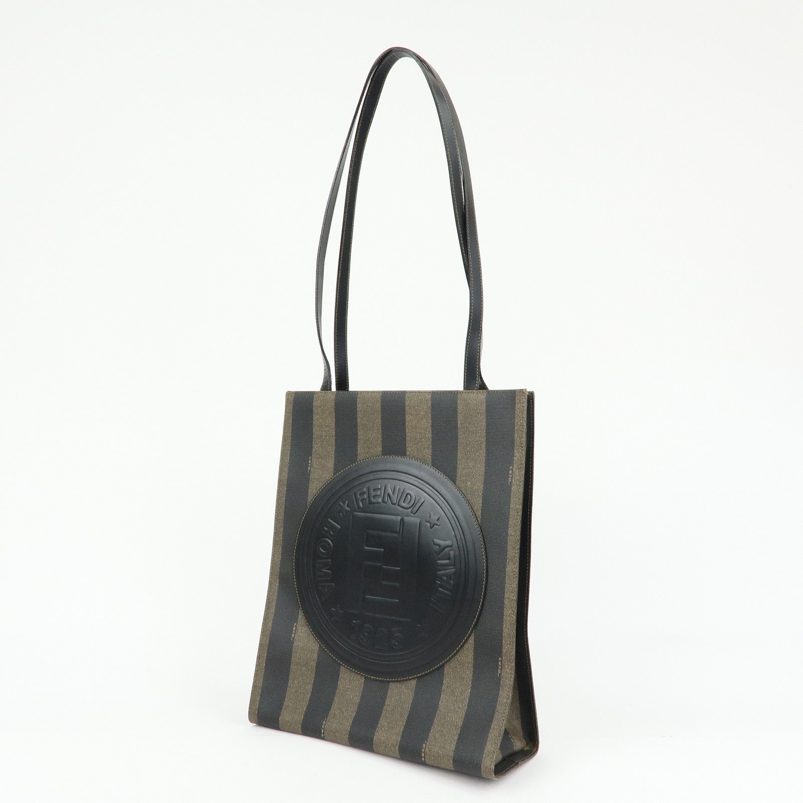 FENDI Pequin PVC Leather Tote Bag Shoulder Bag Black Brown 259980