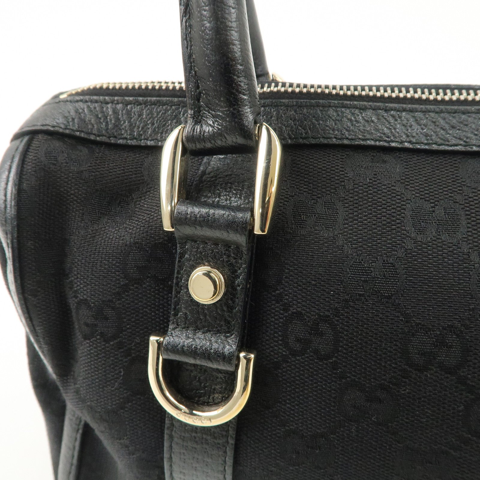 GUCCI Abbey GG Canvas Leather Boston Bag Hand Bag Black 130942 Used