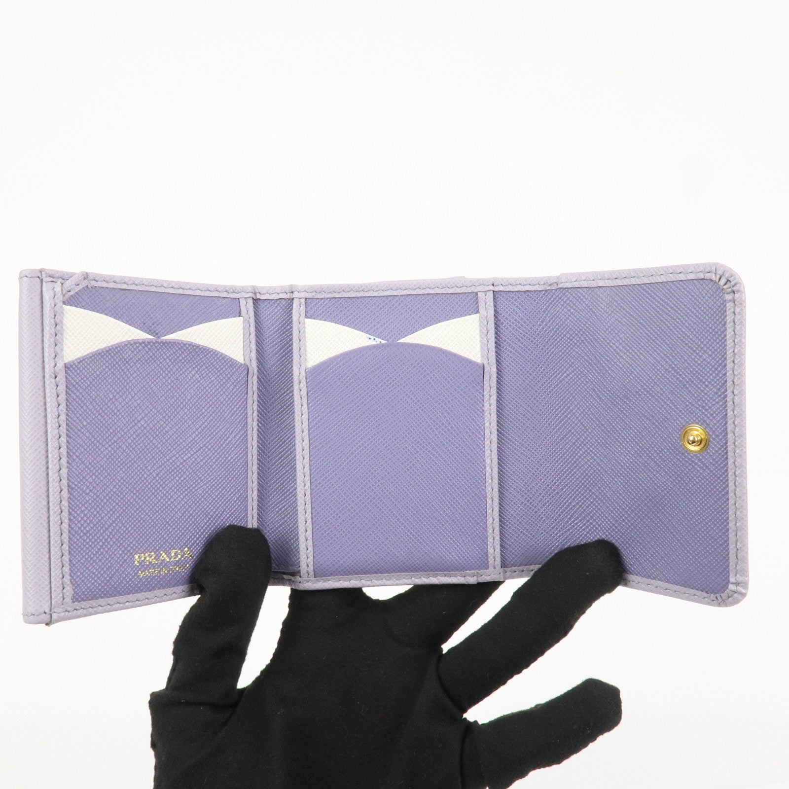 PRADA Saffiano Leather Tri-fold Compact Wallet Light Purple 1MH043