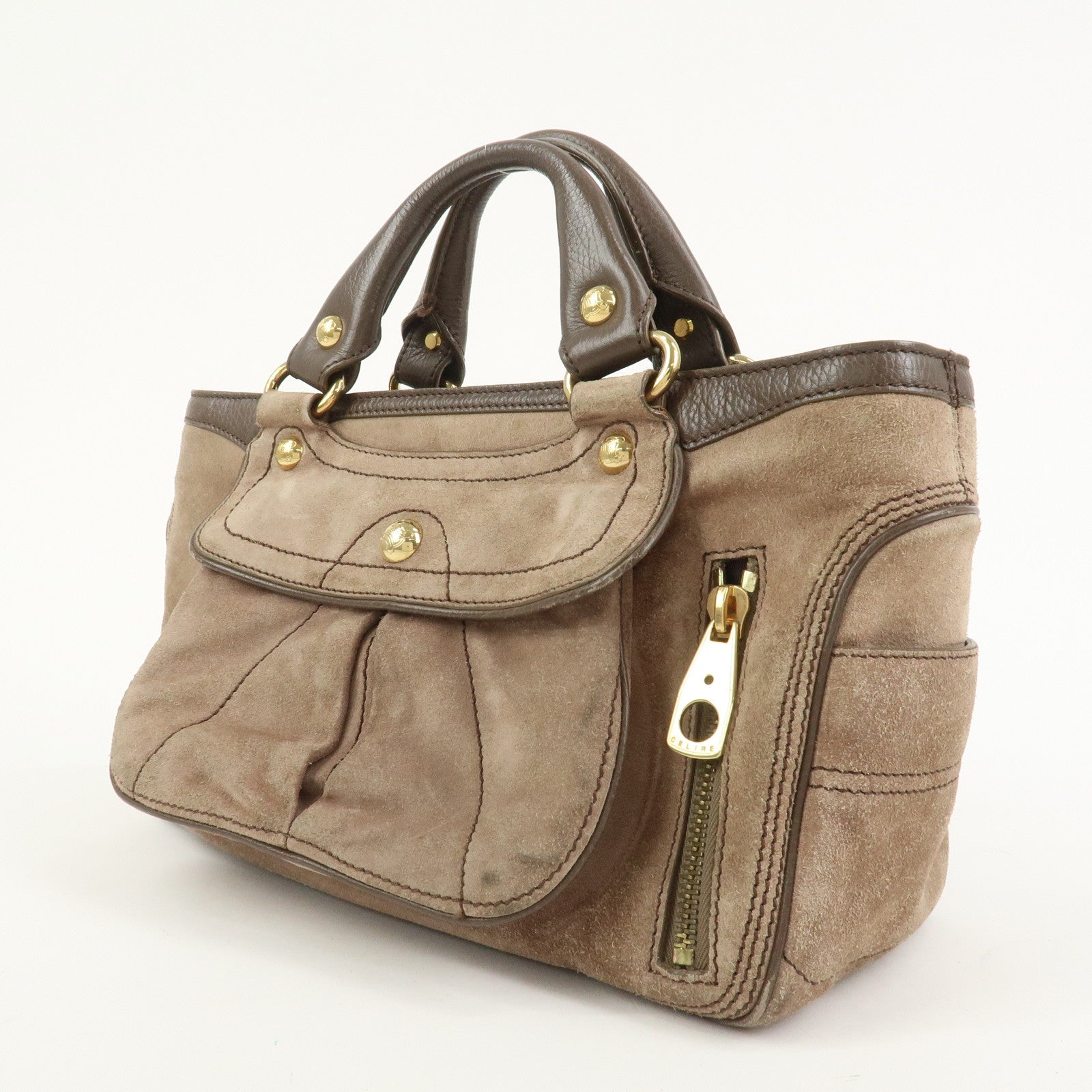 CELINE Boogie Bag Suede Leather Hand Bag Beige Brown