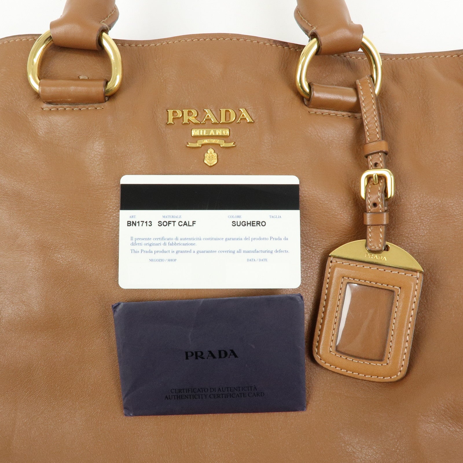 PRADA Logo Leather 2Way Tote Bag Shoulder Bag Brown BN1713