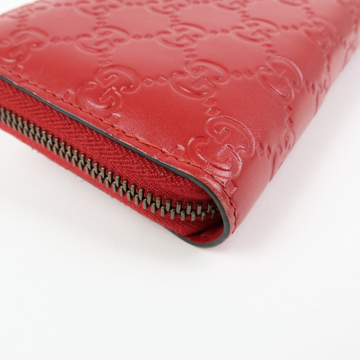 GUCCI Guccissima Leather Cherry Round Zippy Long Wallet Red 476049