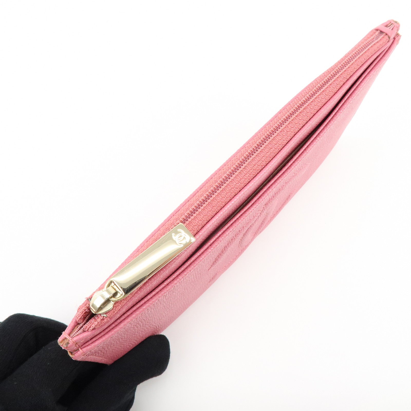 CHANEL COCO Mark Metiers D’Art Caviarskin Fragment Card Case Pink