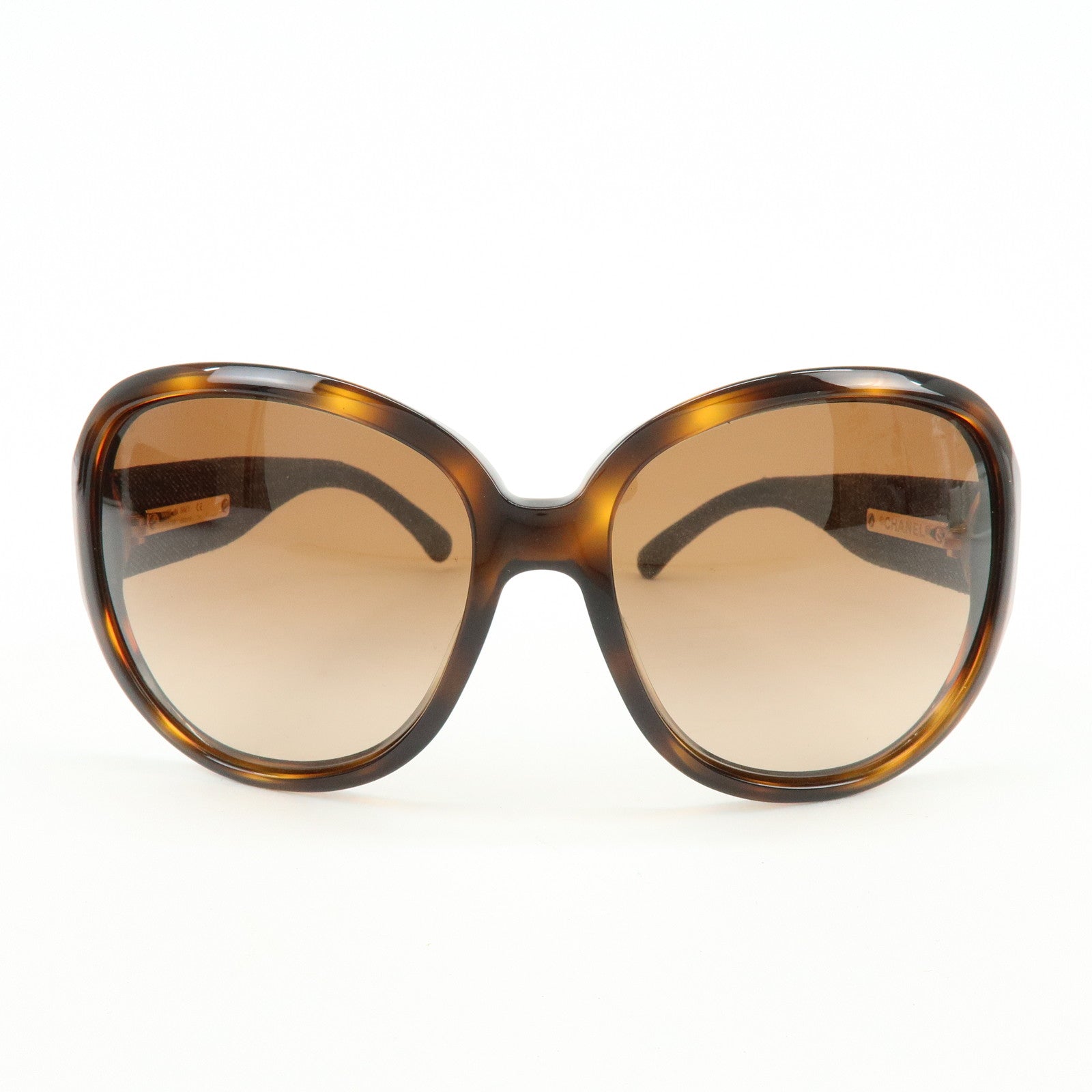 CHANEL COCO Mark Plastic Denim Sunglasses 59□16 Brown Black 5163-A