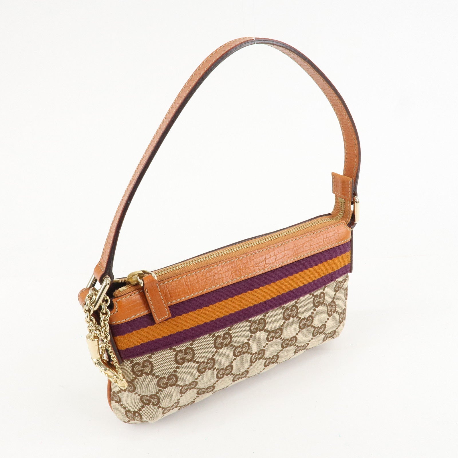 GUCCI Sherry GG Canvas Leather Shoulder Bag Gold Boots Bag Charm 145970 Used