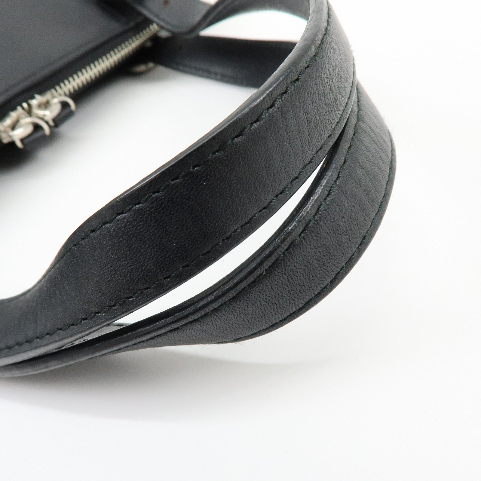 BURBERRY Leather Hand Bag Boston Bag Black
