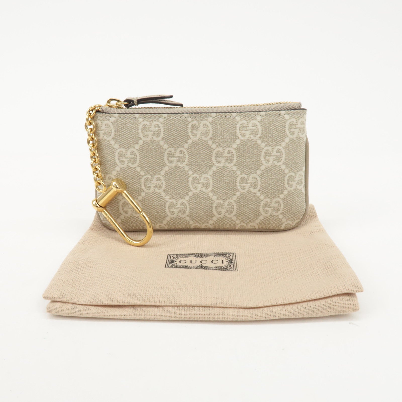 GUCCI GG Supreme Leather Coin Case Key Case Greige White 772321 Used