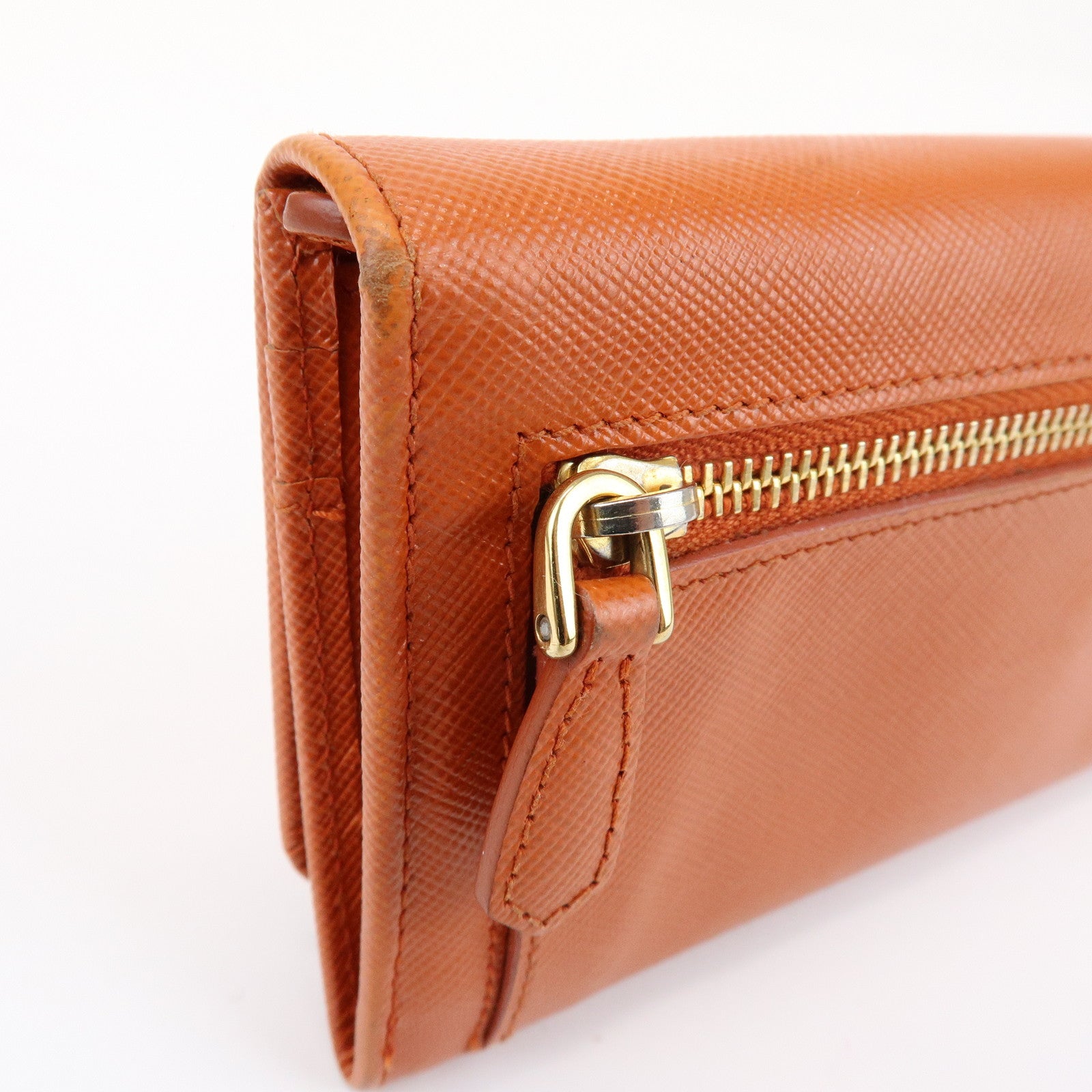 PRADA Saffiano Leather Ribbon Flap Long Wallet Orange 1M1132