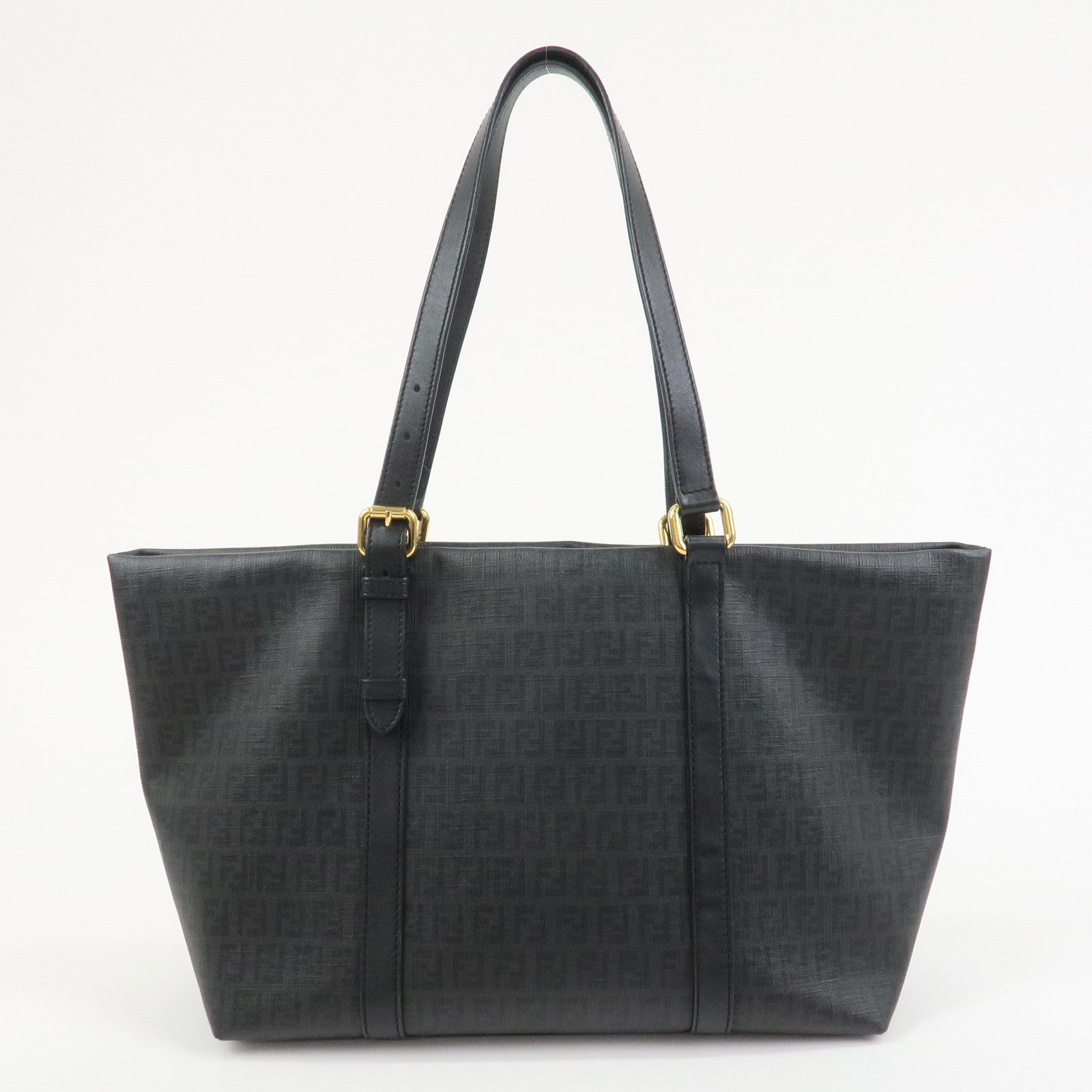 FENDI Zucchino PVC Leather Tote Bag Shoulder Bag Black 8BH215