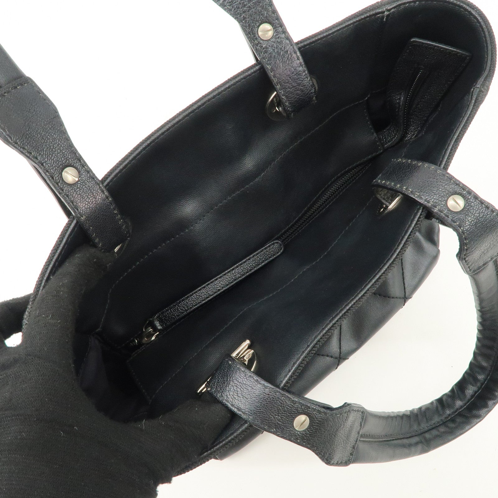 CHANEL Paris Biarritz PM Coated Canvas Leather Tote Bag Black A34208 Used