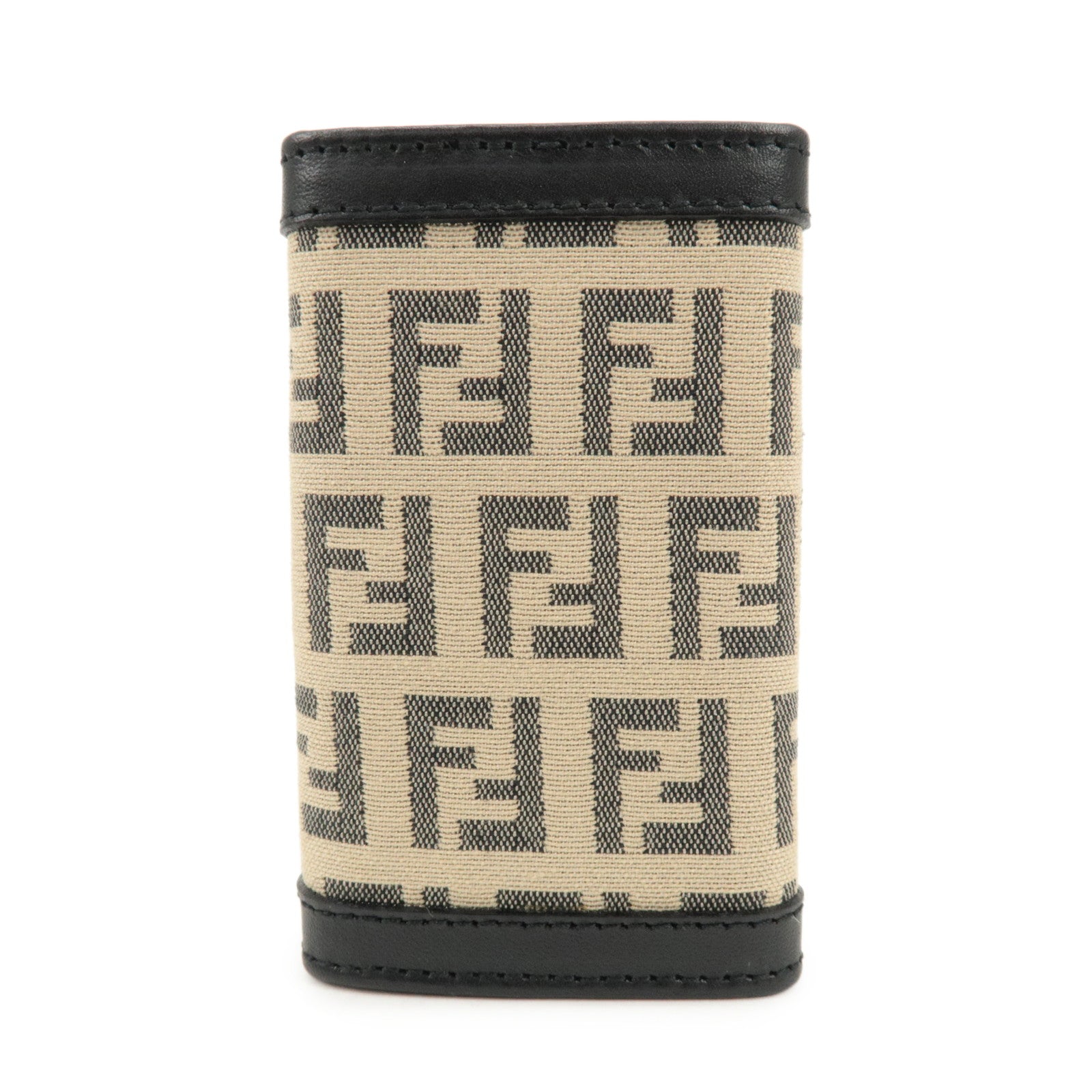 FENDI Zucchino Canvas Leather 6 Rings Key Case Beige Black 8AP002 Used