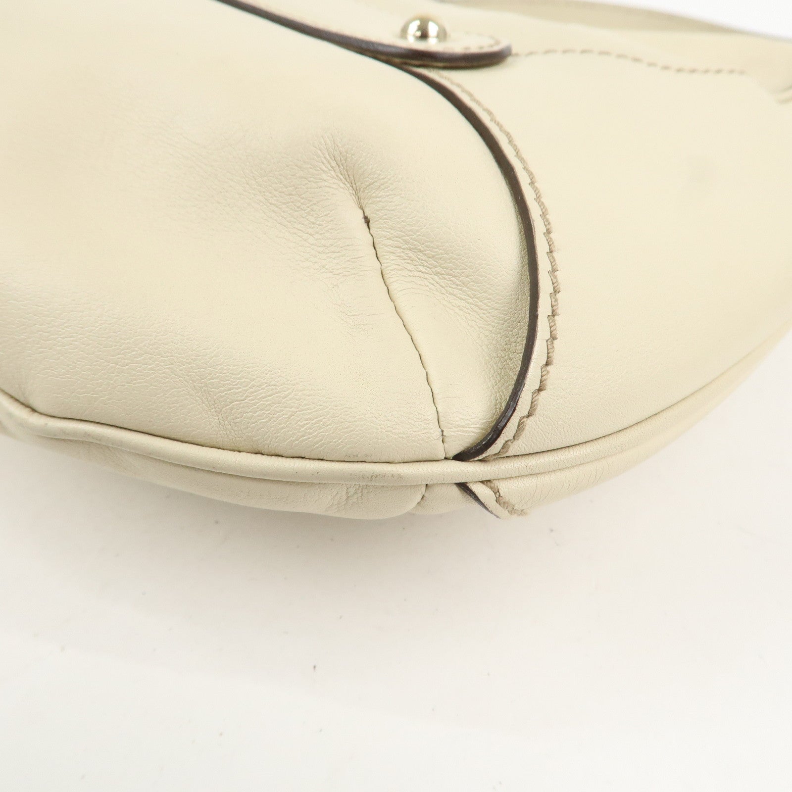 GUCCI Horsebit Bamboo Leather Shoulder Bag Ivory 154378