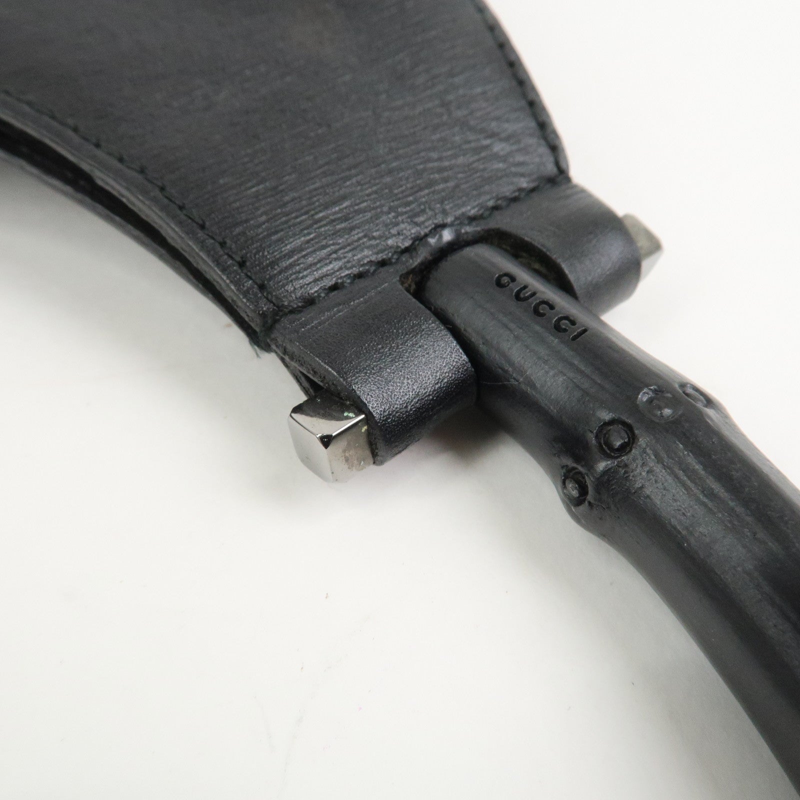 GUCCI Bamboo Leather Shoulder Bag Hand Bag Black 001.3760