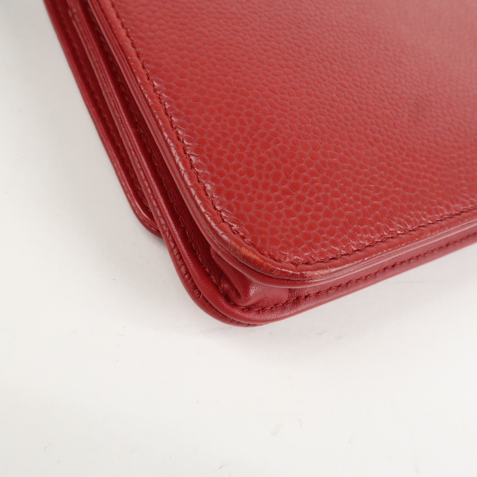 CHANEL COCO Mark Caviarskin Chain Shoulder Bag Wallet Red A48654