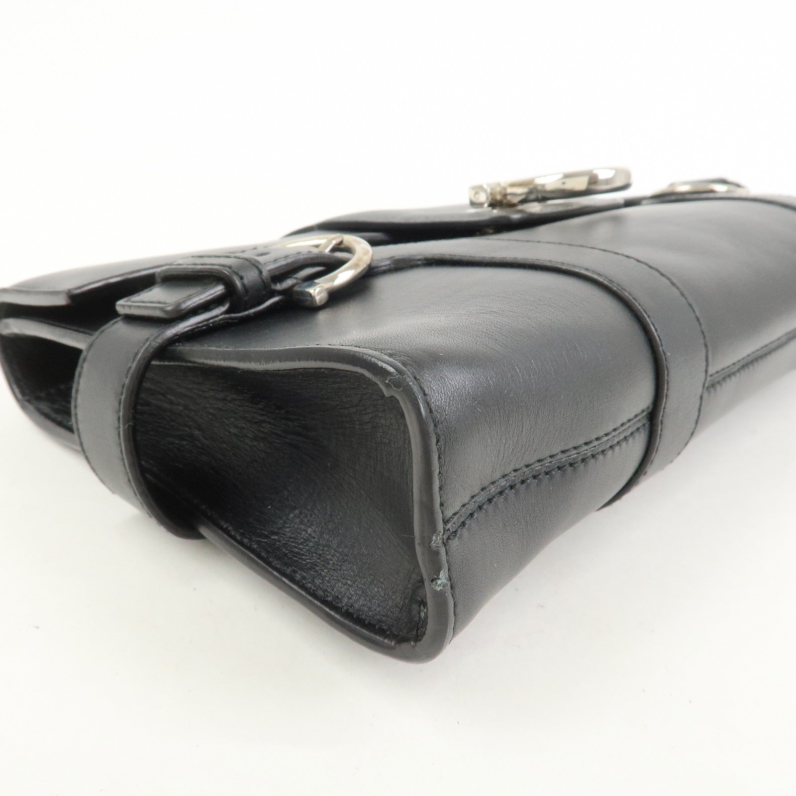 Ferragamo Gancini Leather 2Way Bag Hand Bag Shoulder Bag Black