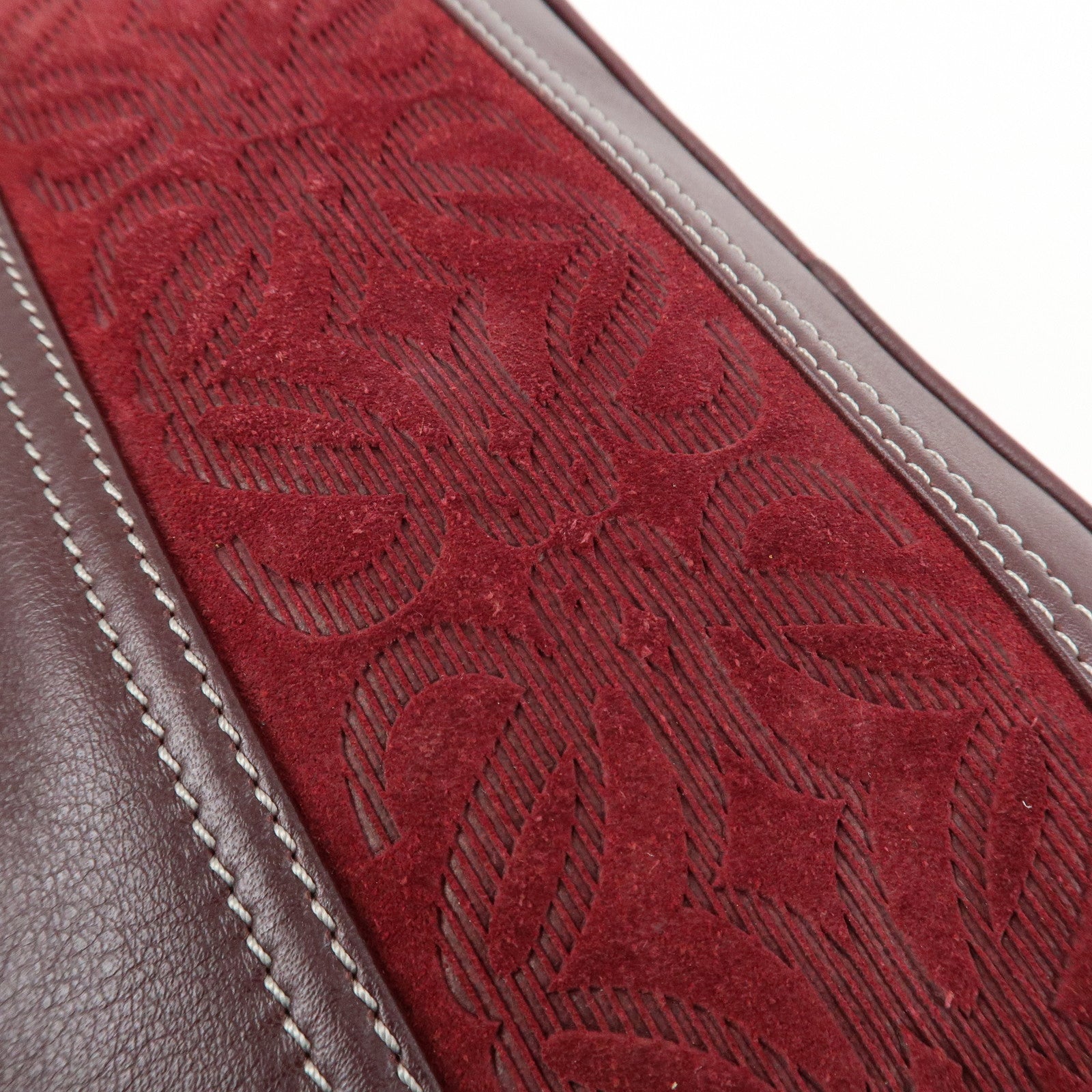 LOEWE Anagram Logo Leather Suede Hand Bag Brown Bordeaux