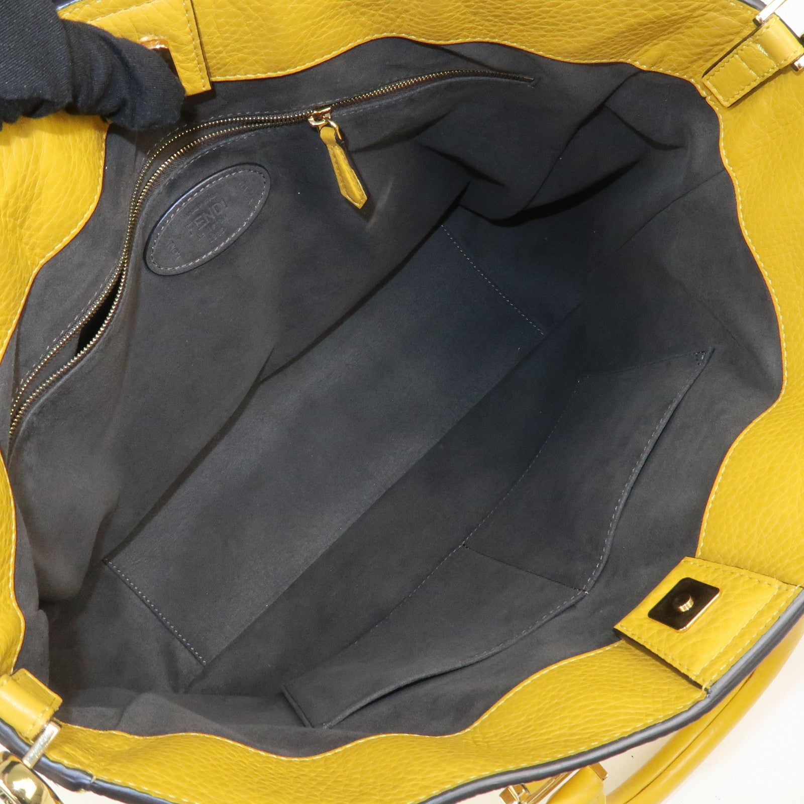 FENDI Selleria Leather 2Way Hand Tote Shoulder Bag Yellow 8BH368