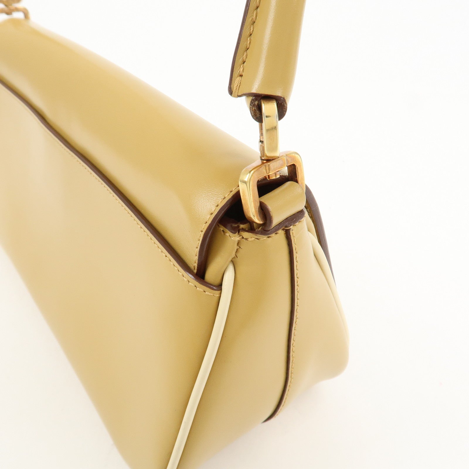 PRADA Logo Leather Shoulder Bag Hand Bag Beige