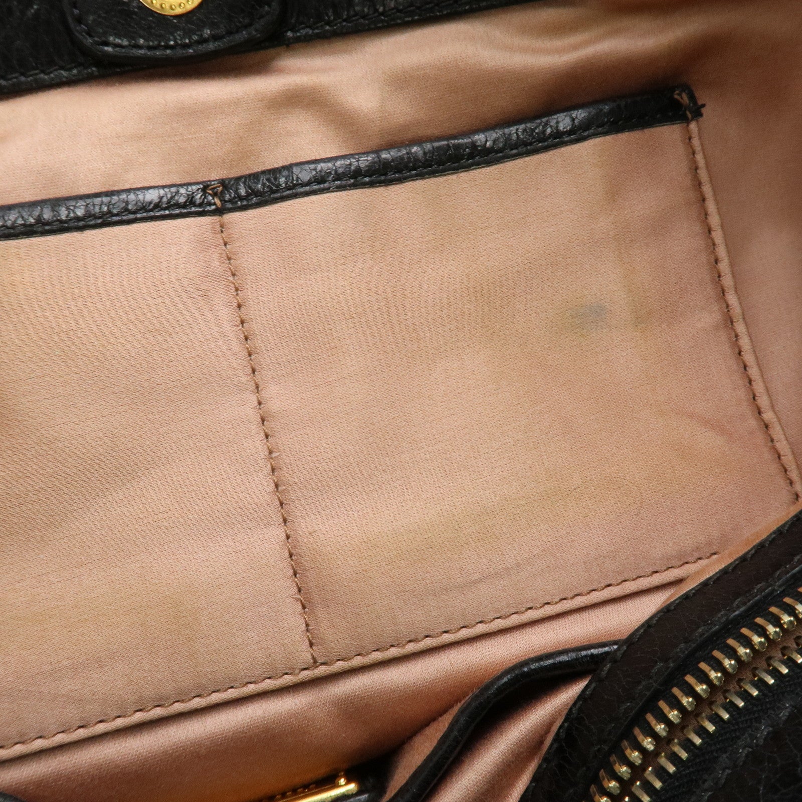 MIUMIU Logo Leather 2 Way Shoulder Bag Hand Bag Gold HDW Black Used