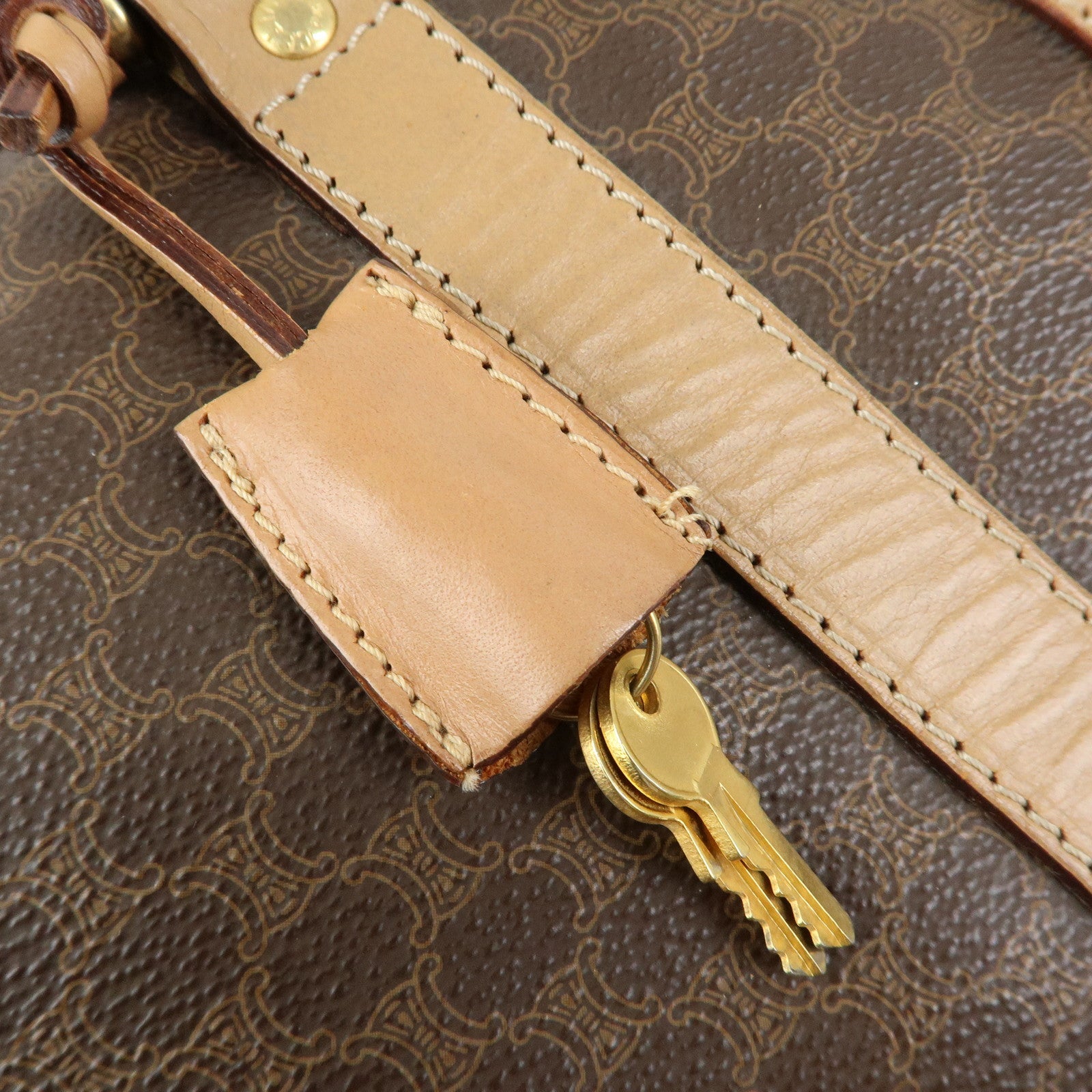 CELINE Macadam PVC Leather Boston Bag Hand Bag Brown