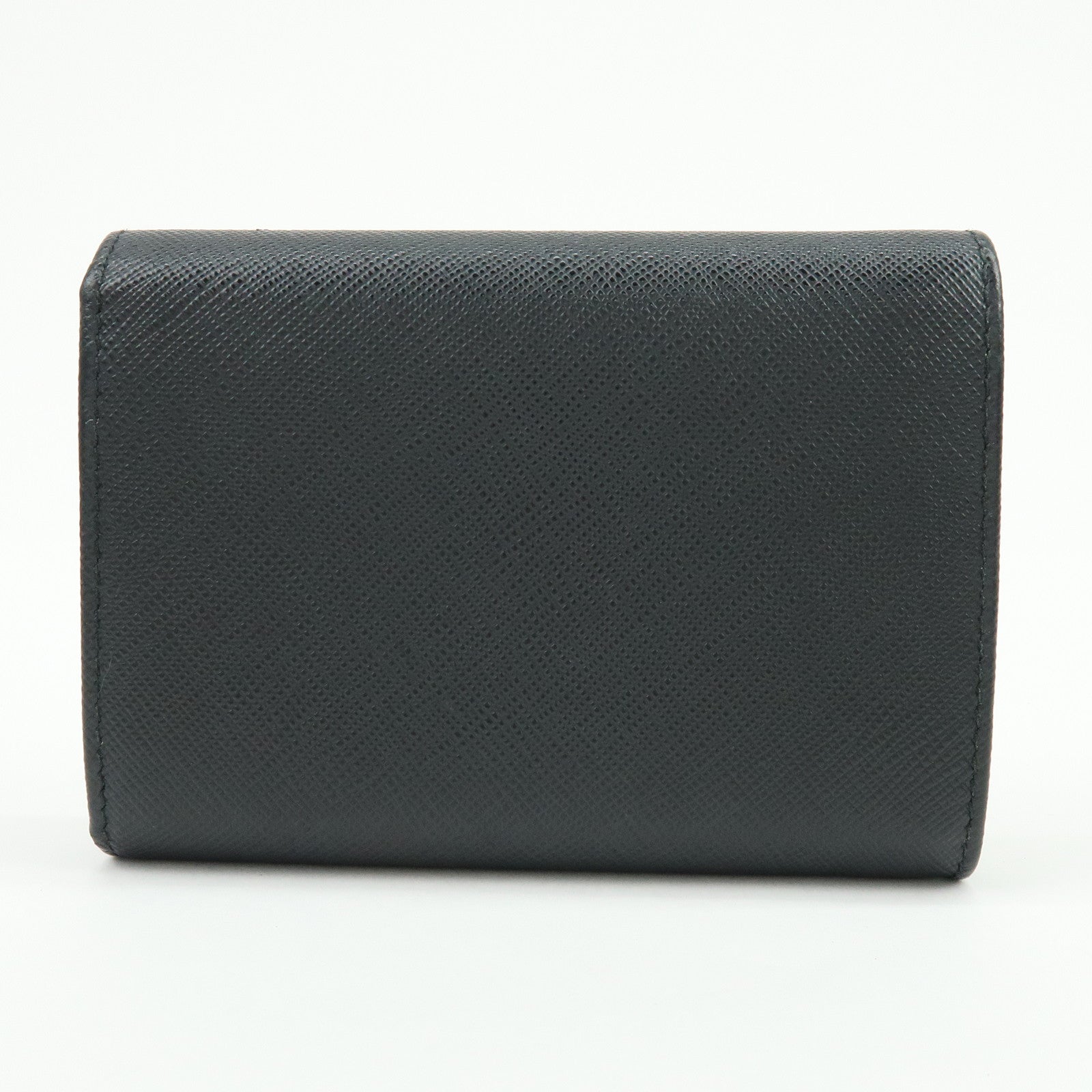PRADA Saffiano Leather Bi-fold Compact Wallet Black Gold 1MH840