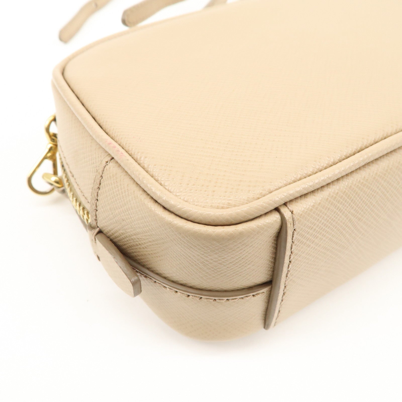 PRADA Logo Saffiano Leather Shoulder Bag Crossbody Bag Beige 1NF674 Used