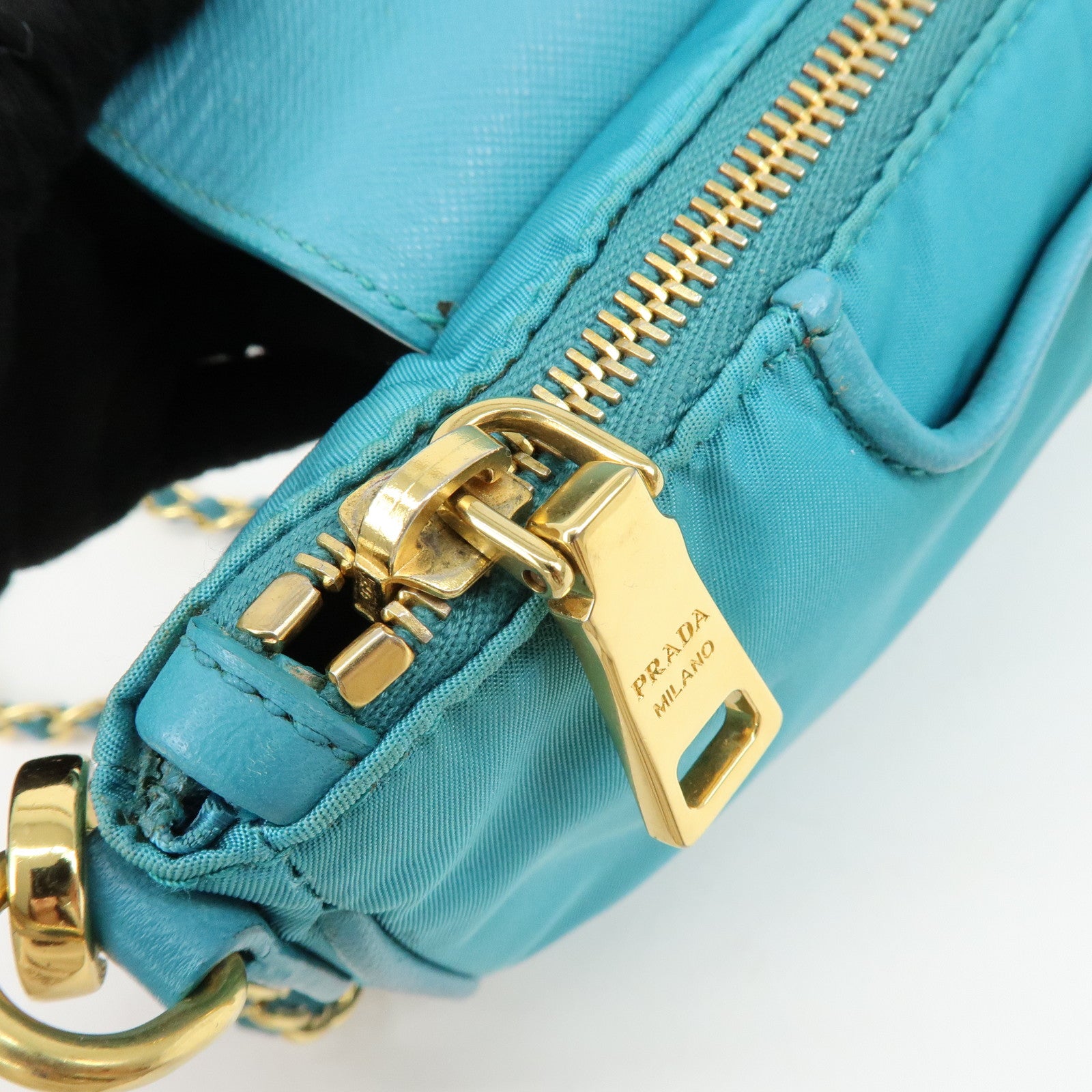 PRADA Triangle Logo Nylon Saffiano Leather Shoulder Bag Blue