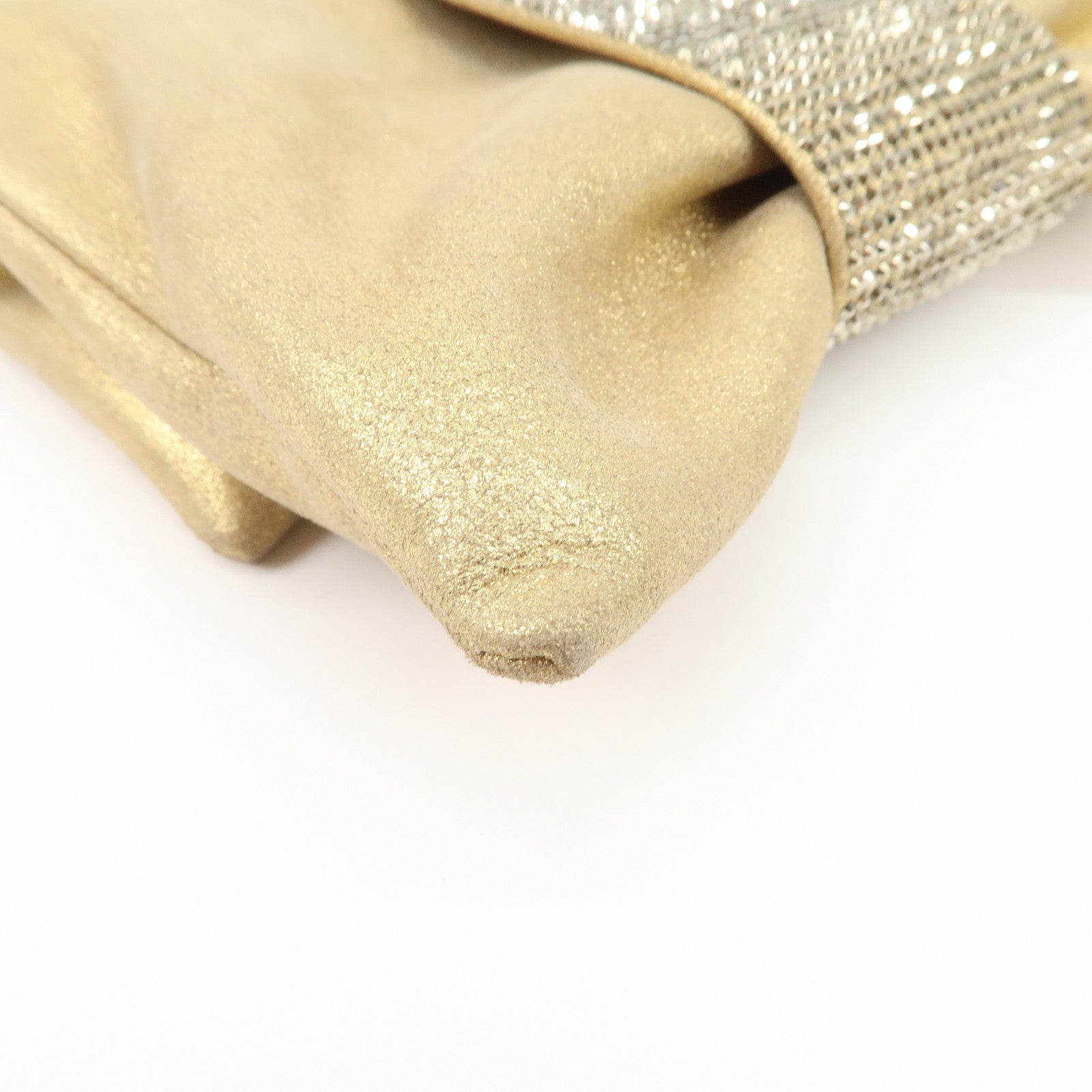 JIMMY CHOO Leather Mini Chain Shoulder Bag Rhine Stone Gold