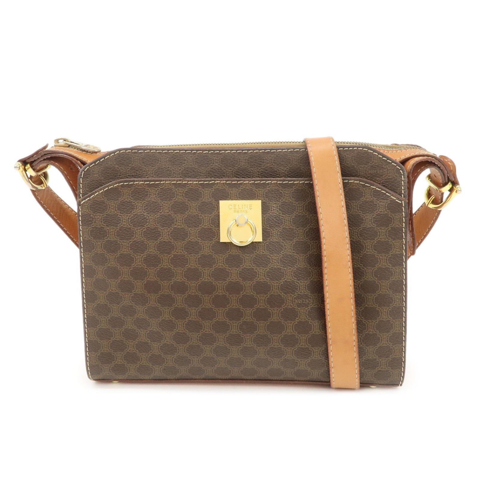 CELINE Macadam Logo PVC Leather Shoulder Bag Brown Gold