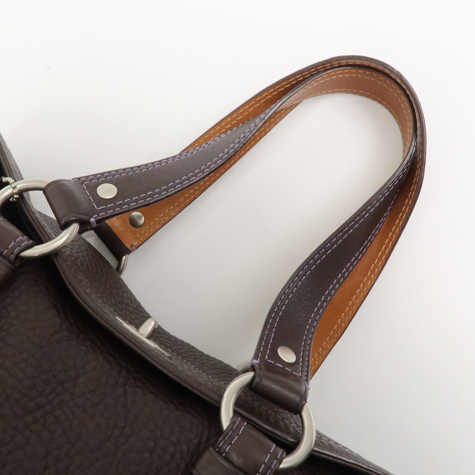 COACH Logo Leather Shoulder Bag Hand Bag Boston Bag Dark Brown