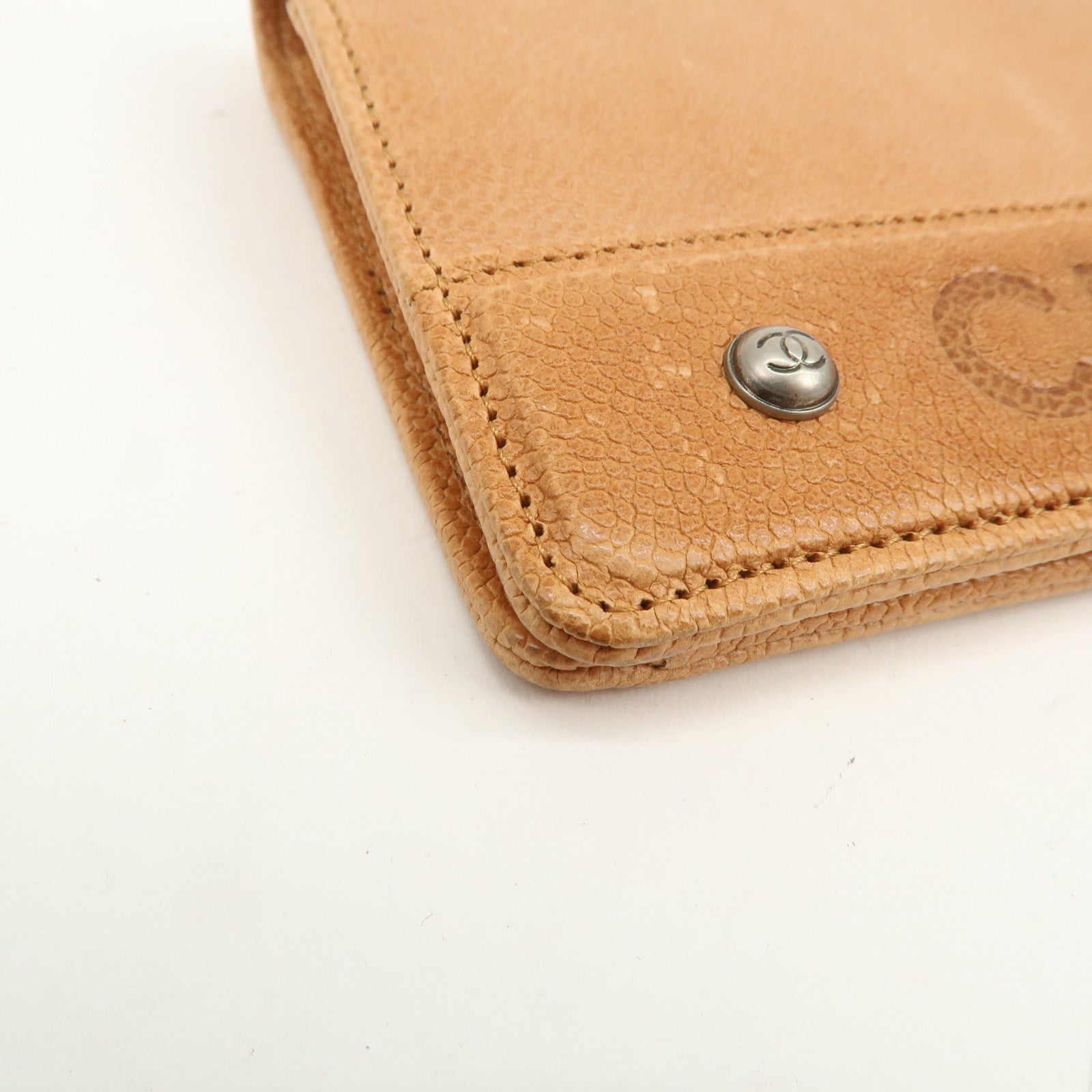 CHANEL Logo Caviarskin Flap Long Wallet Light Brown