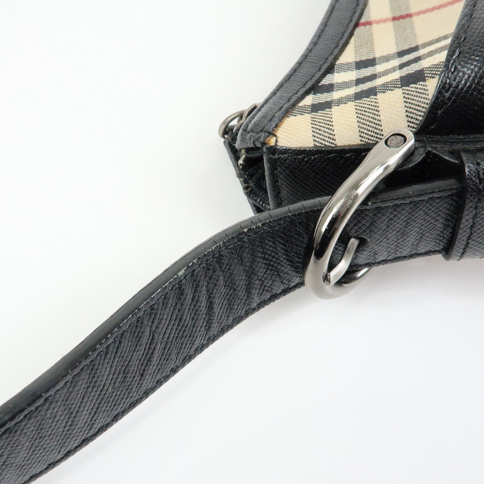 BURBERRY Nova Plaid Canvas Leather Shoulder Bag Beige Black