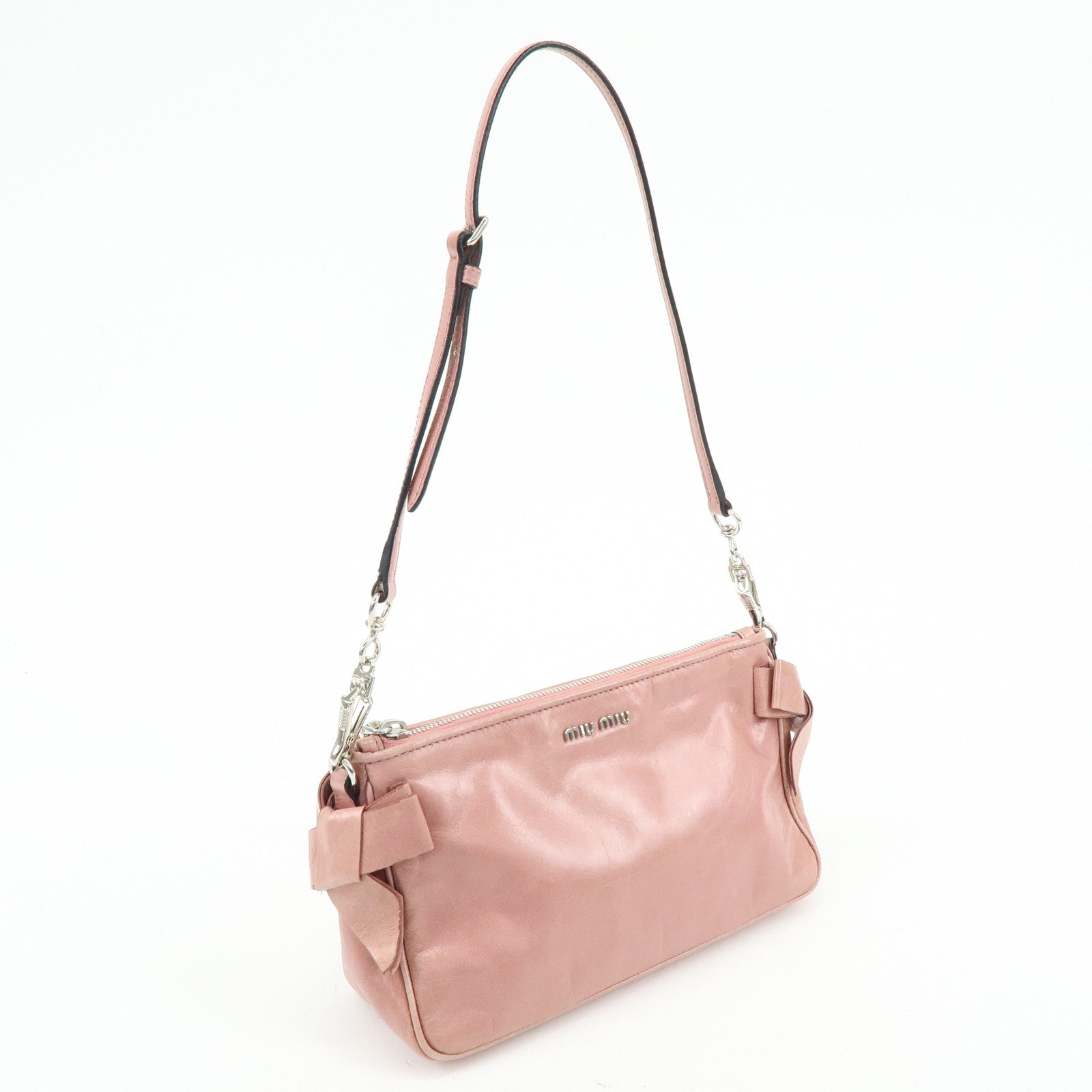 MIU MIU Side Ribbon Leather Shoulder Bag Hand Bag Pink RR1892