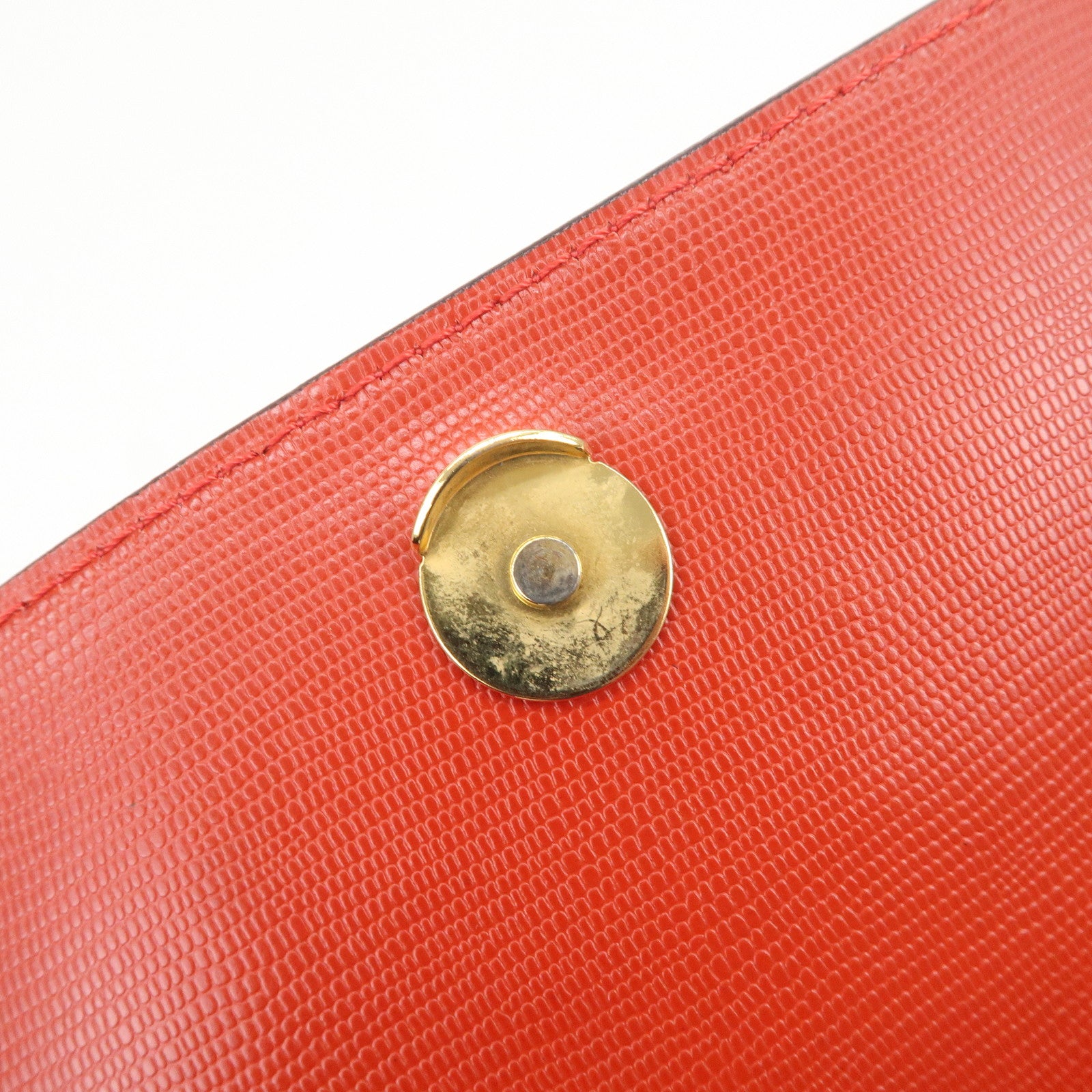 CELINE Logo Leather 2Way Bag Hand Bag Shoulder Bag Red Gold