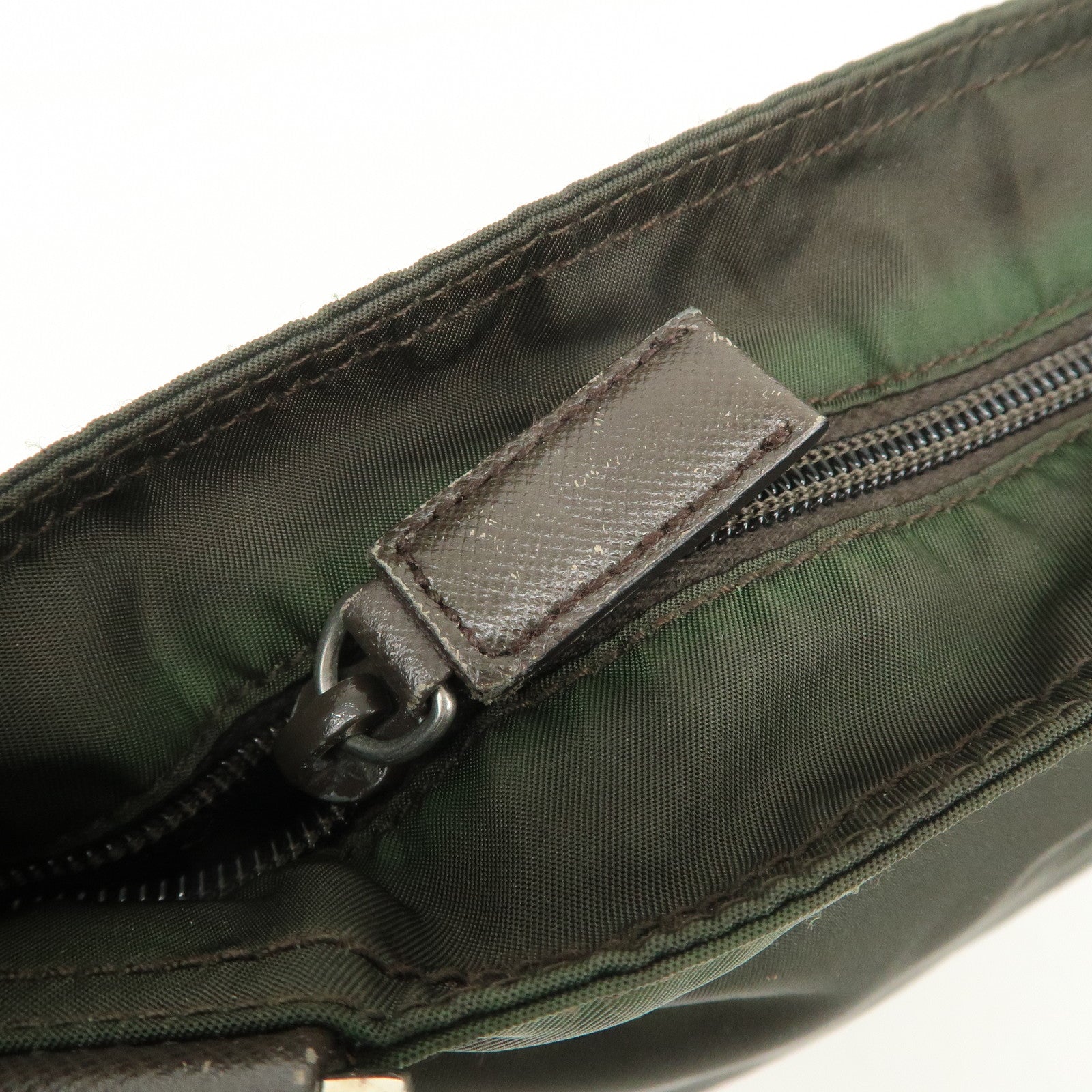 PRADA Triangle Logo Nylon Shoulder Bag Crossbody Bag Khaki VA0053