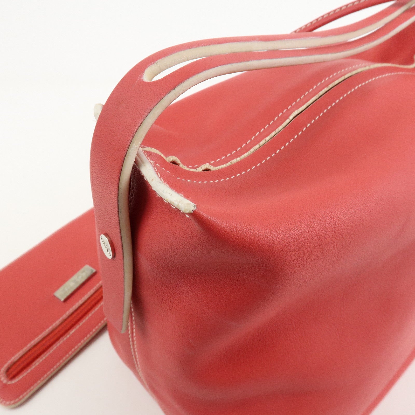 LOEWE Leather Hand Bag Red White Silver Hardware